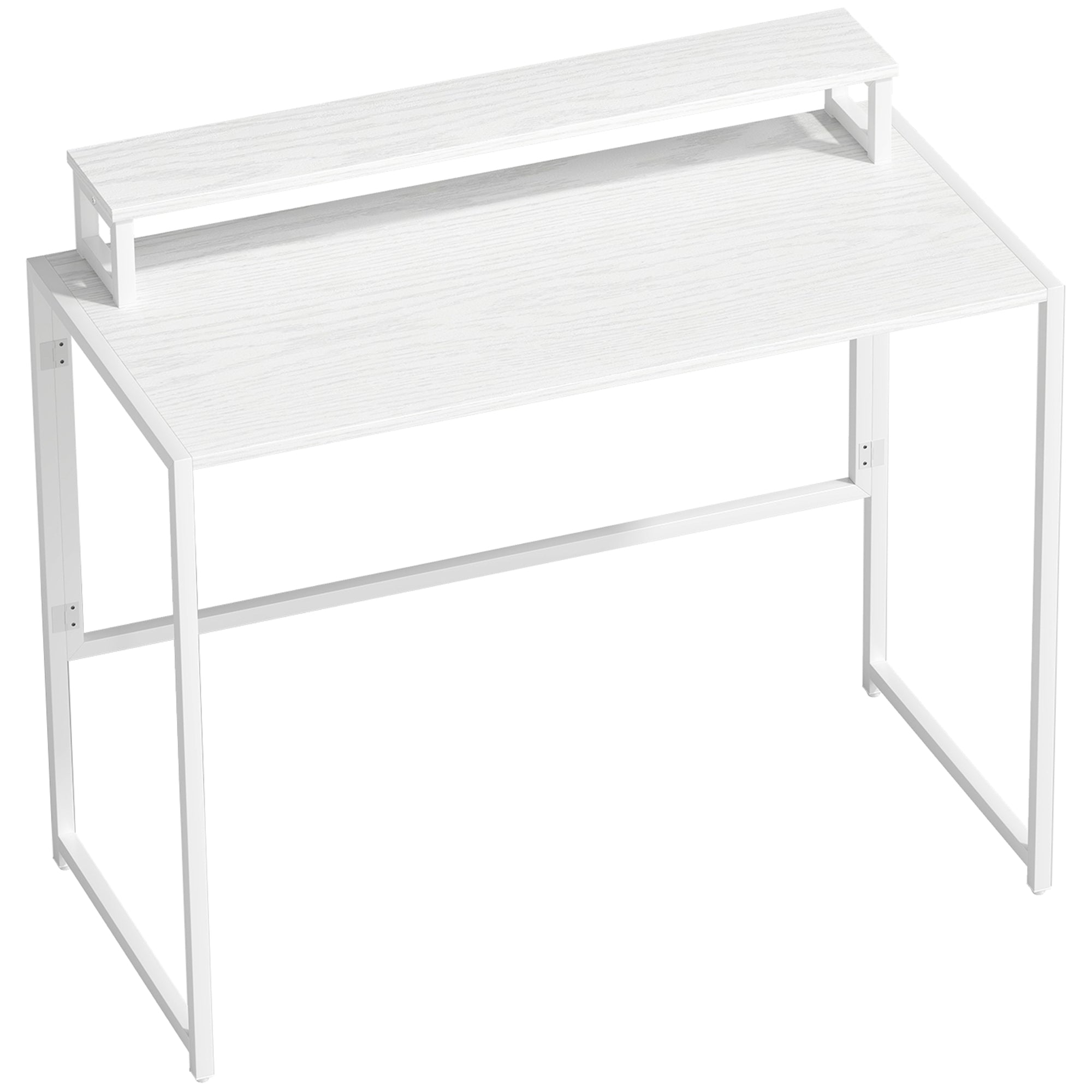 Folding Computer Desk with Monitor Riser, Steel Frame, 39.4 x 18.9 x 34.4 in (100 x 48 x 87.5 cm), White
