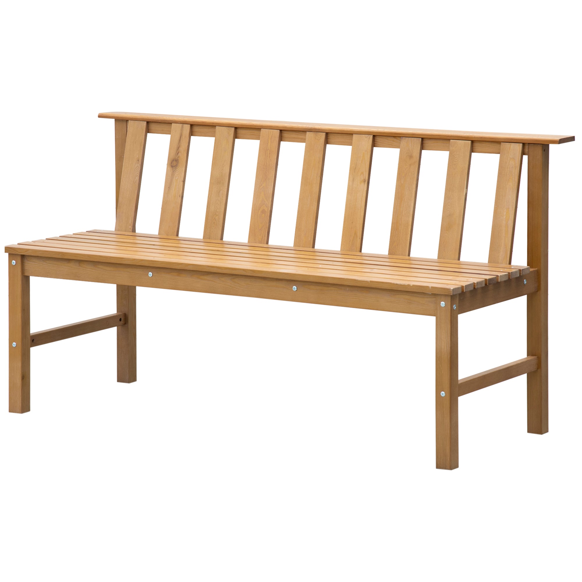 3-Seater Garden Bench Outdoor Wood Bench with Slatted Backrest for Patio Balcony Terrace Load 360 kg 144x60x77 cm Natural