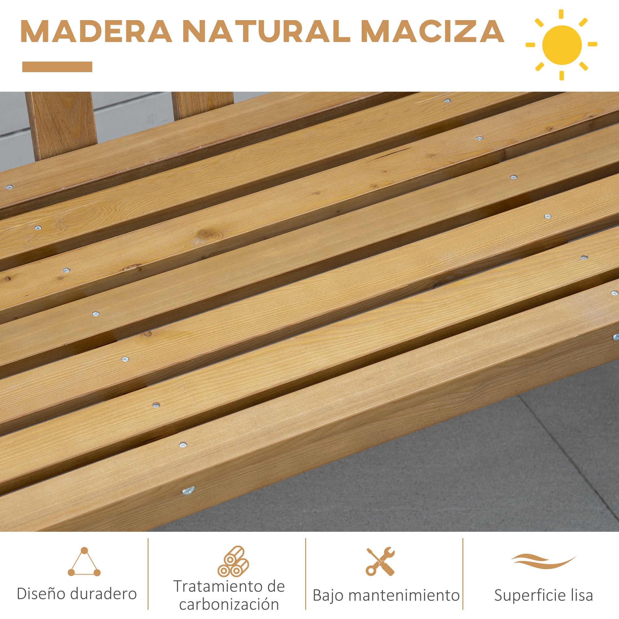 3-Seater Garden Bench Outdoor Wood Bench with Slatted Backrest for Patio Balcony Terrace Load 360 kg 144x60x77 cm Natural