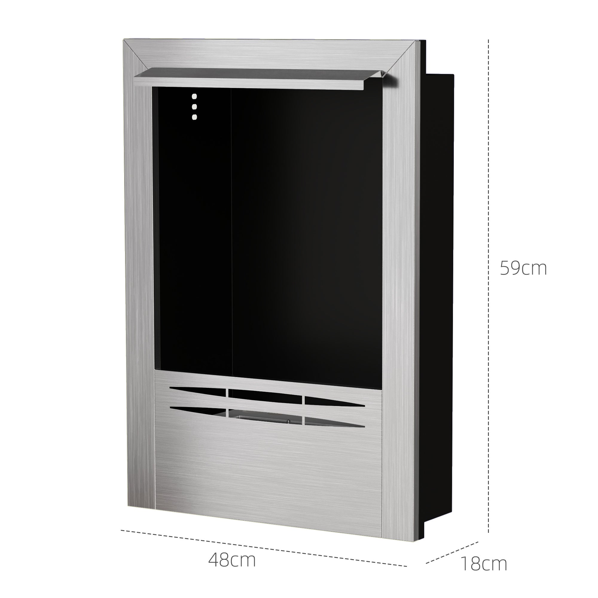 Built-in Bioethanol Fireplace, Ethanol Fireplace with 0.9L Capacity, Approximately 3.3 Hrs Burning Time, Stainless Steel and Tempered Glass Bioethanol Stove, 48 x 18 x 59 cm, Silver