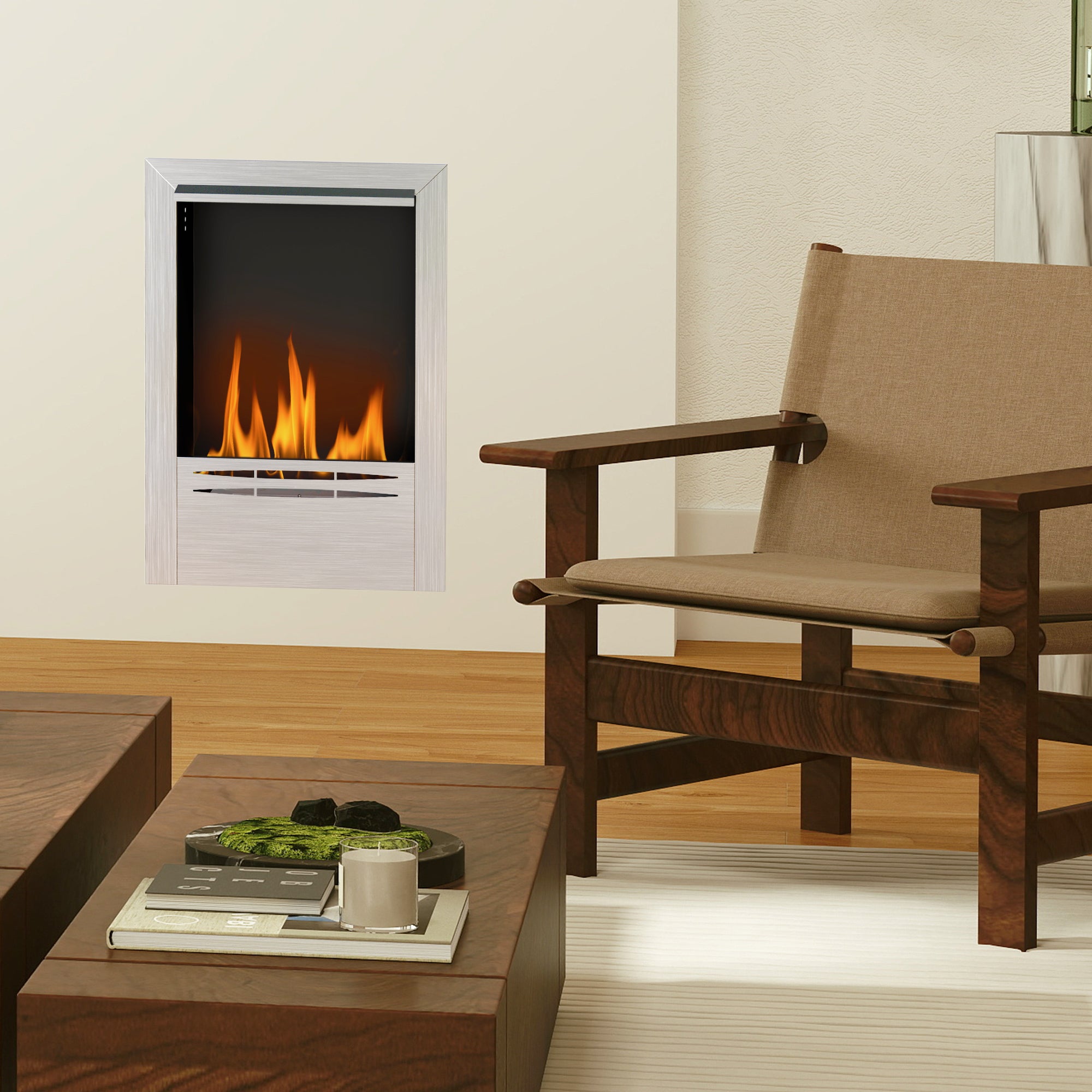 Built-in Bioethanol Fireplace, Ethanol Fireplace with 0.9L Capacity, Approximately 3.3 Hrs Burning Time, Stainless Steel and Tempered Glass Bioethanol Stove, 48 x 18 x 59 cm, Silver