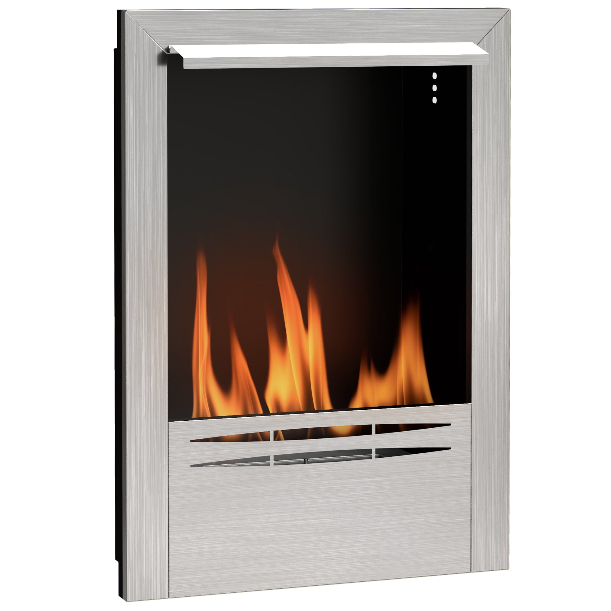 Built-in Bioethanol Fireplace, Ethanol Fireplace with 0.9L Capacity, Approximately 3.3 Hrs Burning Time, Stainless Steel and Tempered Glass Bioethanol Stove, 48 x 18 x 59 cm, Silver