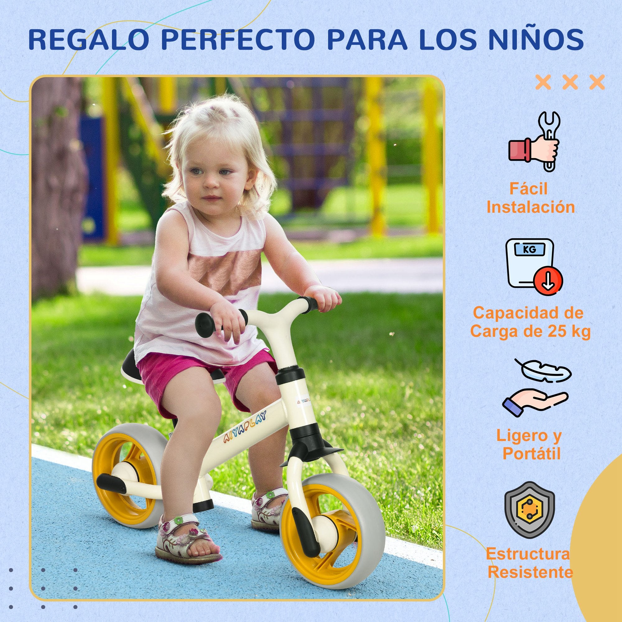 Balance Bike for Kids 18-48 Months Adjustable Seat Height Load 25 kg 66.5x34x47 cm White and Orange