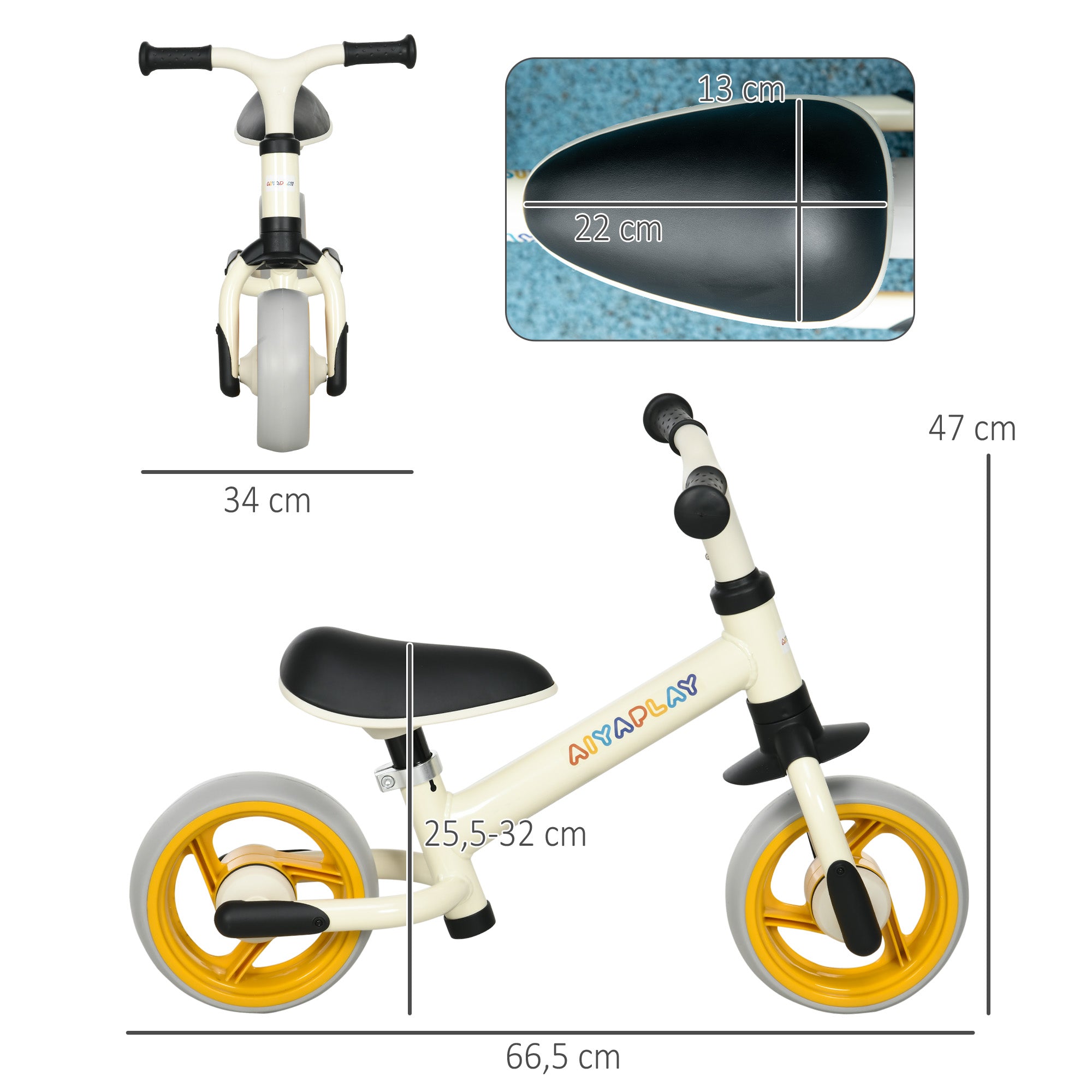 Balance Bike for Kids 18-48 Months Adjustable Seat Height Load 25 kg 66.5x34x47 cm White and Orange
