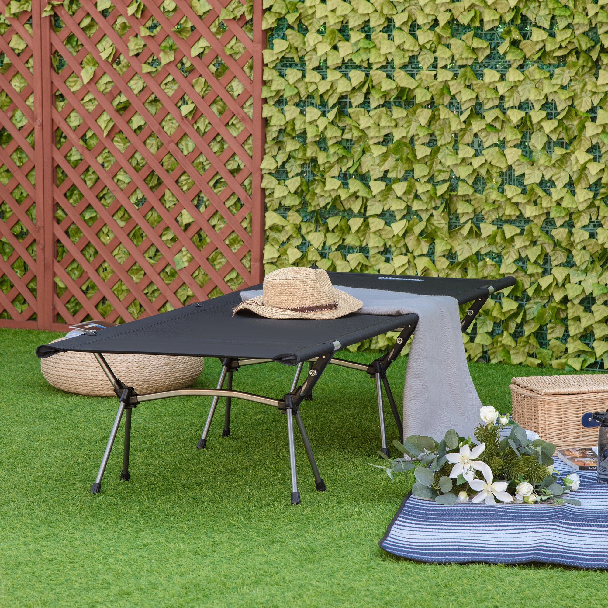 Camping Bed Foldable Aluminum Cot Portable Bed with Carry Bag Adjustable Height up to 150 kg Load Capacity Oxford Black 190 x 65 x 38 cm