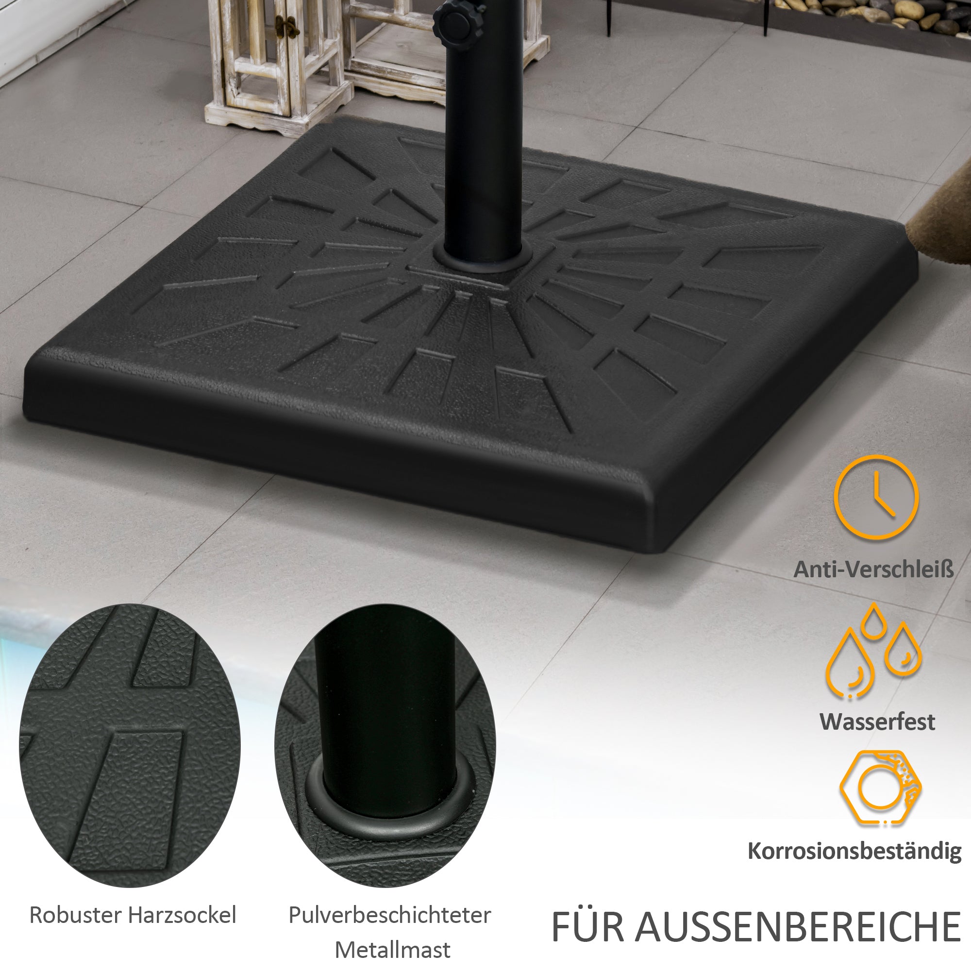 Umbrella Stand 19 kg Square Umbrella Holder, Umbrella Weight, Stand for Umbrella 32/38/48mm Pole Diameter, for Balcony, Terrace, Garden, Black