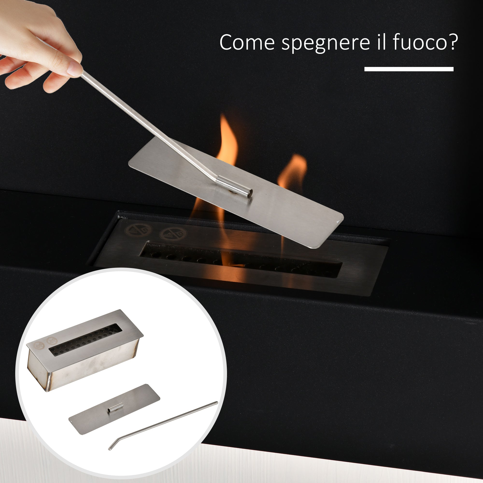 Wall-Mounted Bioethanol Fireplace with 0.7L Tank and Cover 20m², Steel, 72x11x72cm, Silver and Black