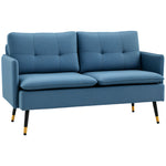 2-Seater Sofa Upholstered in Linen with Cushions, Armrests, and Steel Legs for Bedroom Office Load 240 kg 139x68x80 cm Blue