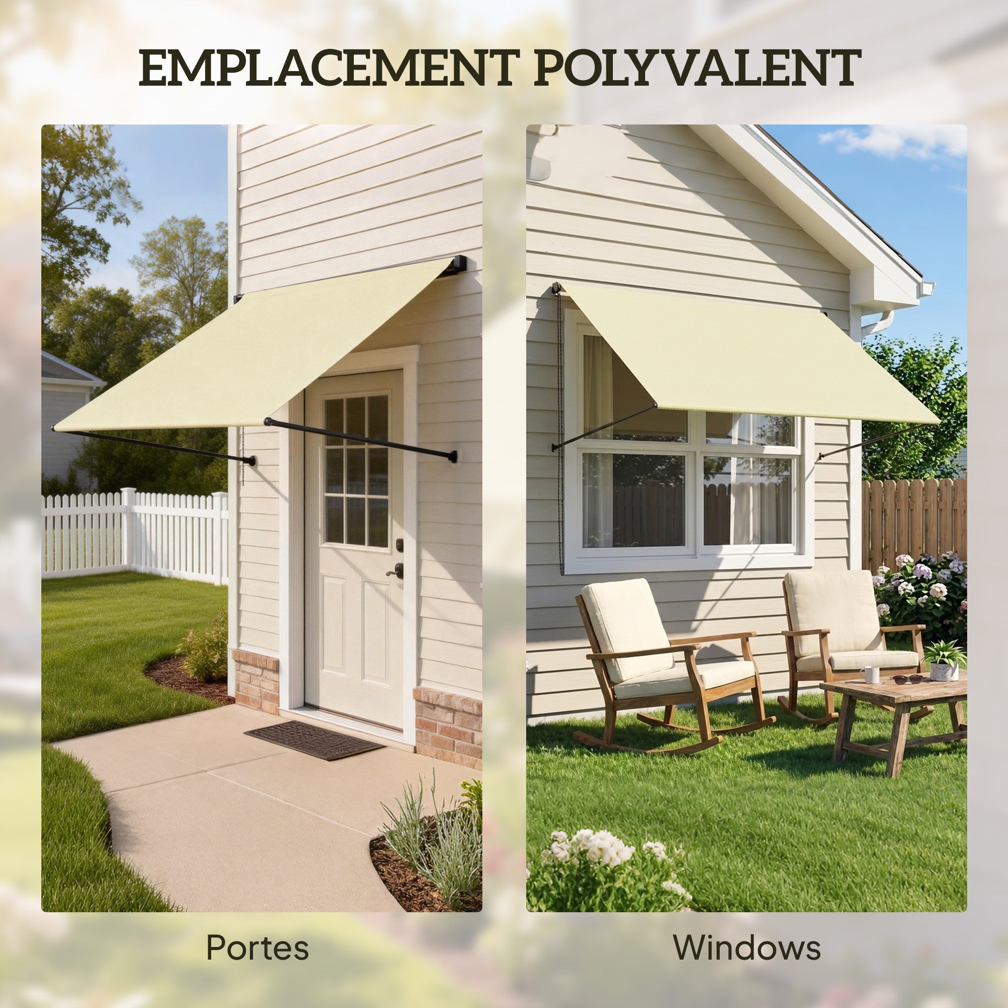 Manual Retractable Patio Awning, Adjustable Tilt, 150 x 116 cm (59 x 46 in), UV30+ Cream