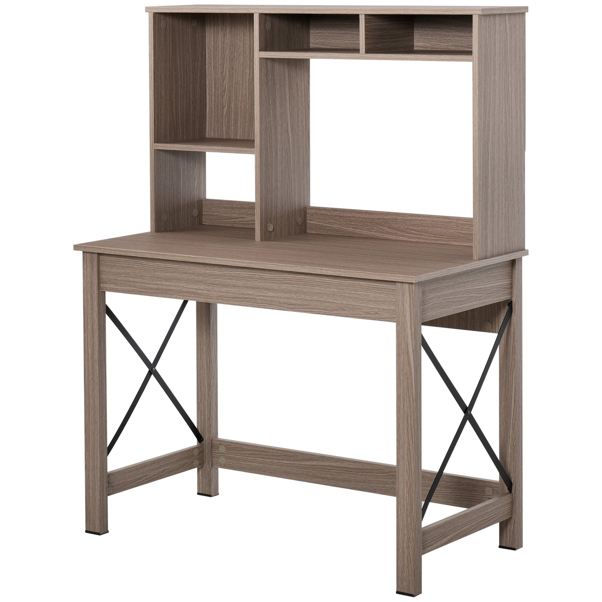 Desk with Storage Bookshelf Modern Wooden Desk with Shelves and Large Surface for Small Spaces Home Office Bedroom, 105 x 50 x 137.5 cm, Light Brown