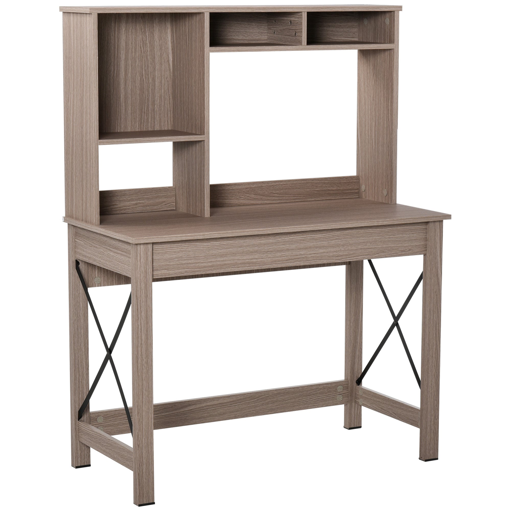 Desk with Storage Bookshelf Modern Wooden Desk with Shelves and Large Surface for Small Spaces Home Office Bedroom, 105 x 50 x 137.5 cm, Light Brown