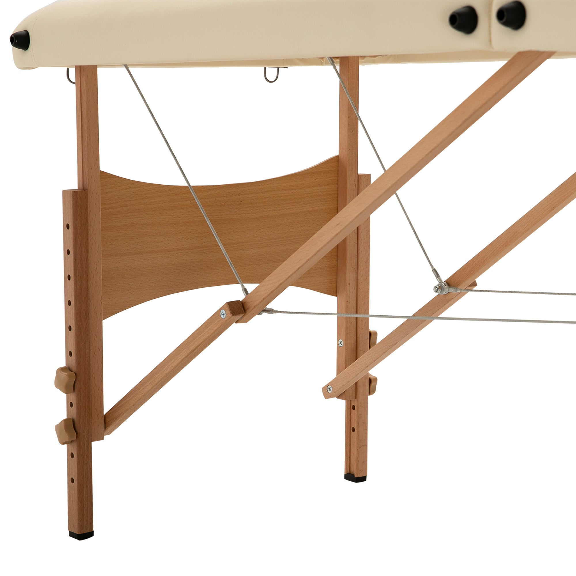 Folding Massage Table 210x81 cm Professional Beauty Table with Removable Headrest 2 Zones Wooden Frame with Adjustable Height and Carry Bag Cream