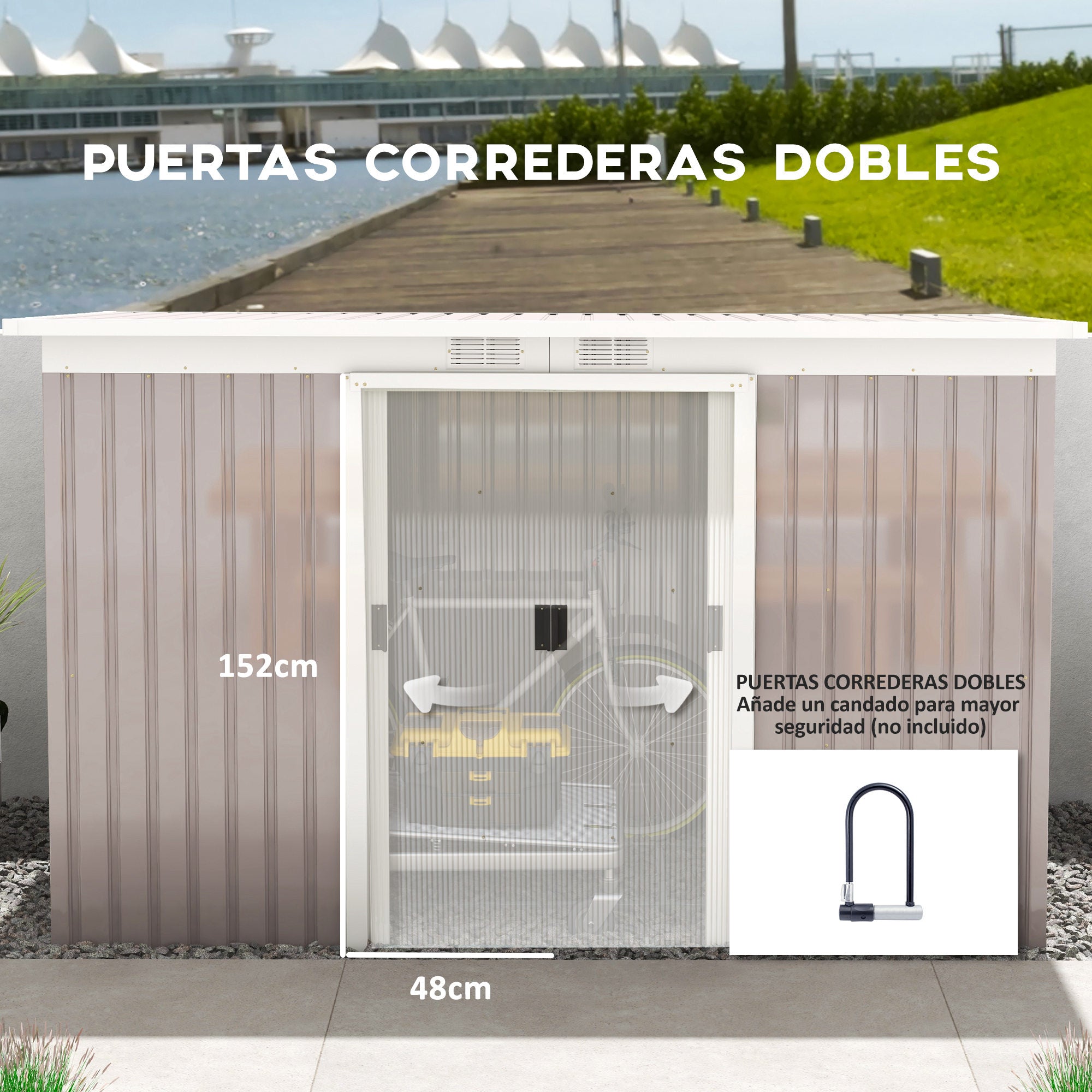 Outdoor Garden Shed 3.2 m² 280x130x172 cm Outdoor Garden Shed with Sliding Door Sloped Roof Reinforced Base (Floor Sold Separately) and 2 Windows Light Gray