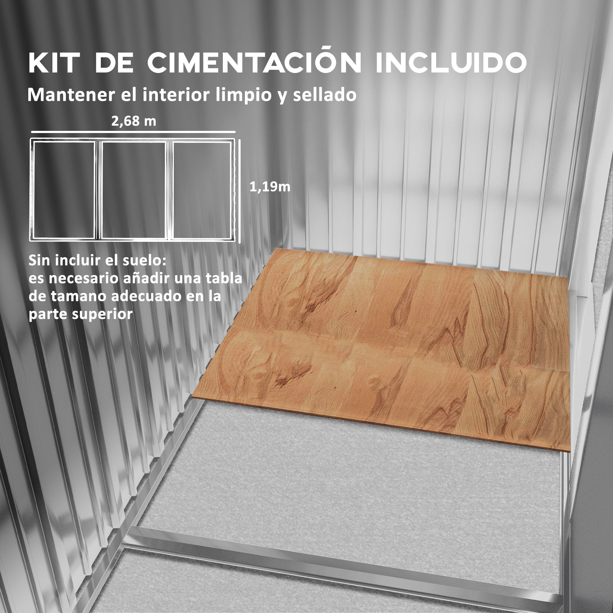 Outdoor Garden Shed 3.2 m² 280x130x172 cm Outdoor Garden Shed with Sliding Door Sloped Roof Reinforced Base (Floor Sold Separately) and 2 Windows Light Gray