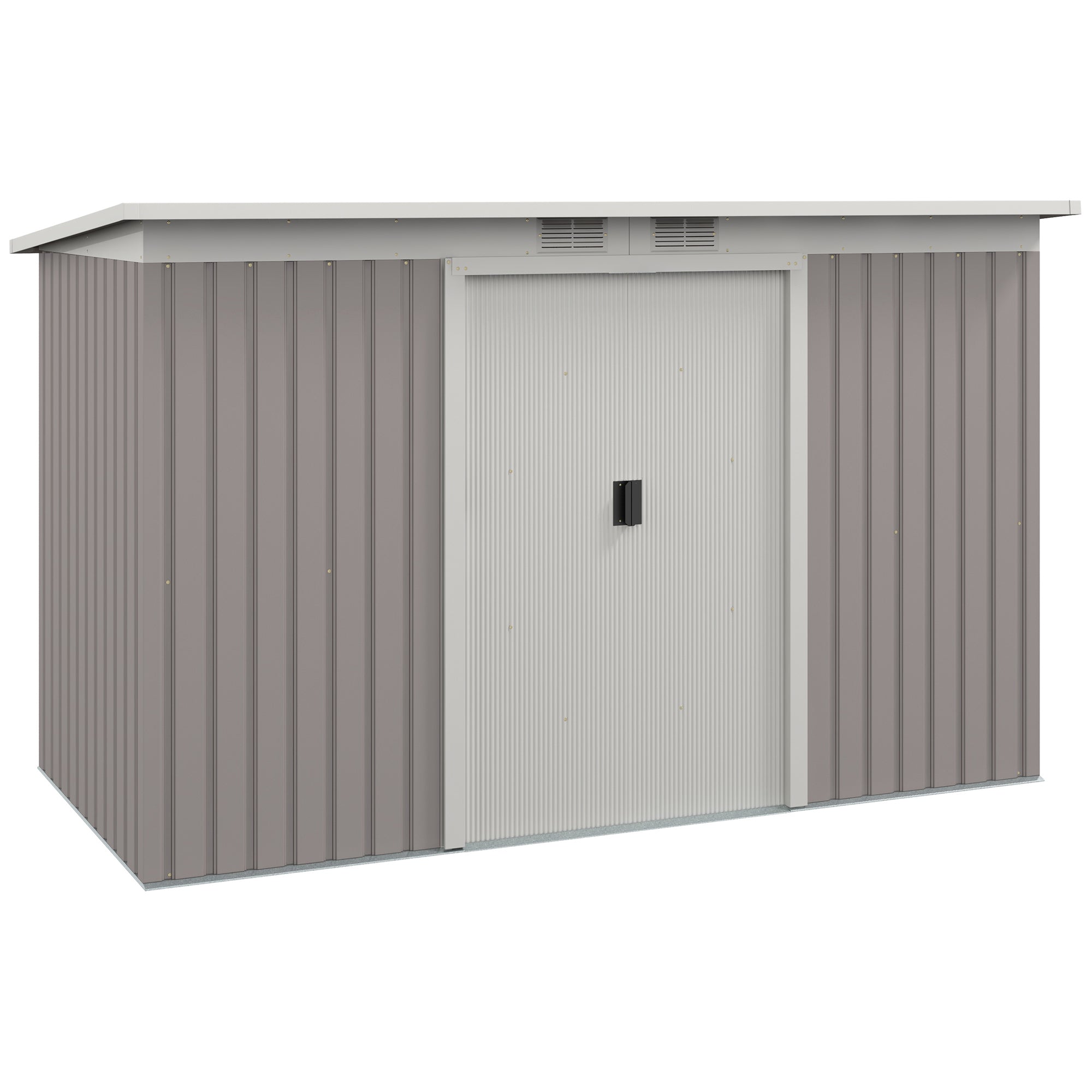 Outdoor Garden Shed 3.2 m² 280x130x172 cm Outdoor Garden Shed with Sliding Door Sloped Roof Reinforced Base (Floor Sold Separately) and 2 Windows Light Gray