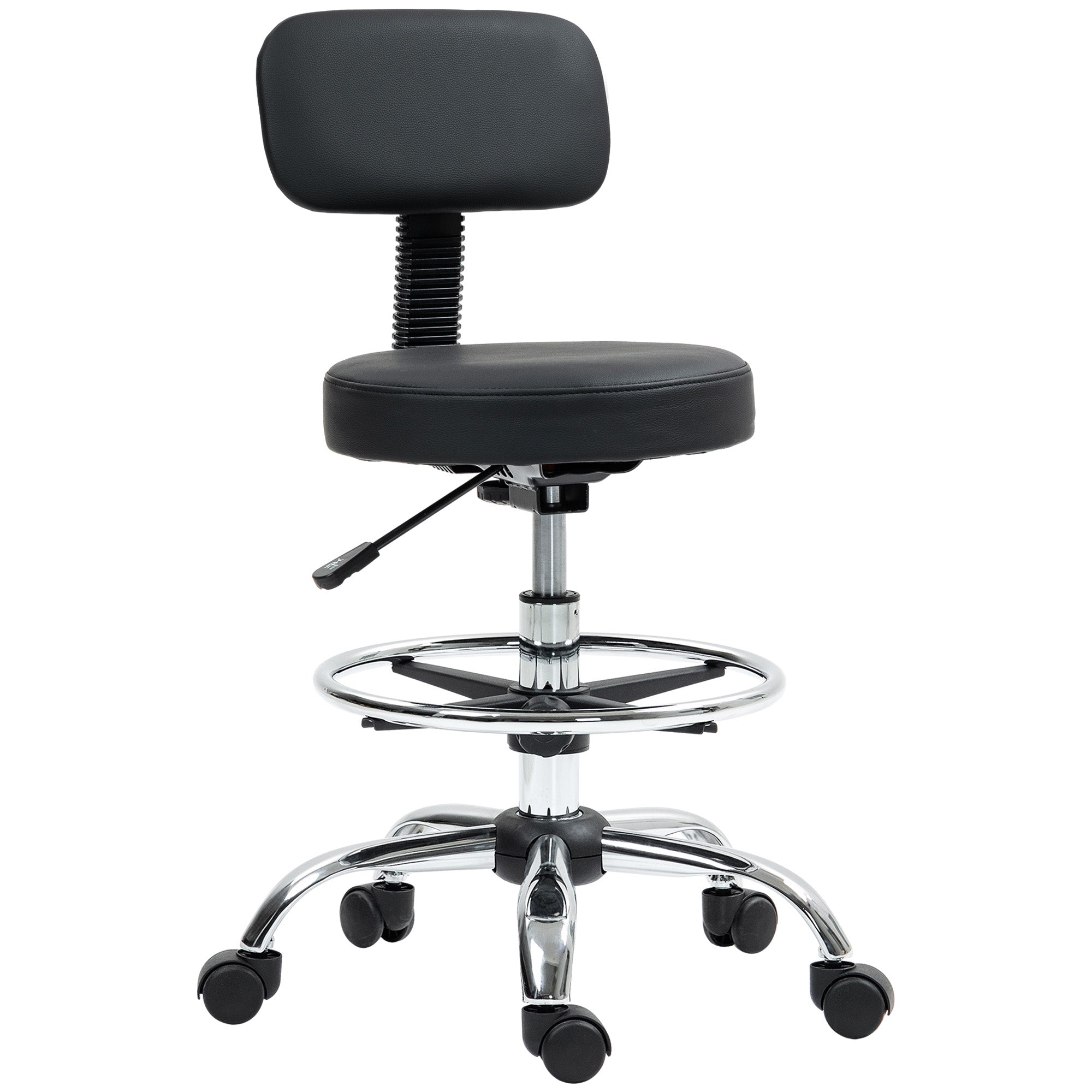 Office Chair Ergonomic Desk Chair with Adjustable Foot Ring, Armless, Height Adjustable Swivel Chair in Black PU Leather