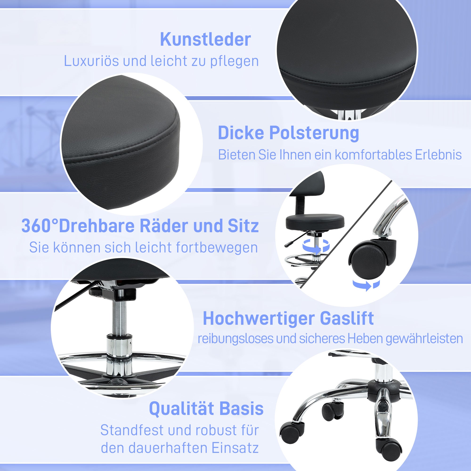 Office Chair Ergonomic Desk Chair with Adjustable Foot Ring, Armless, Height Adjustable Swivel Chair in Black PU Leather