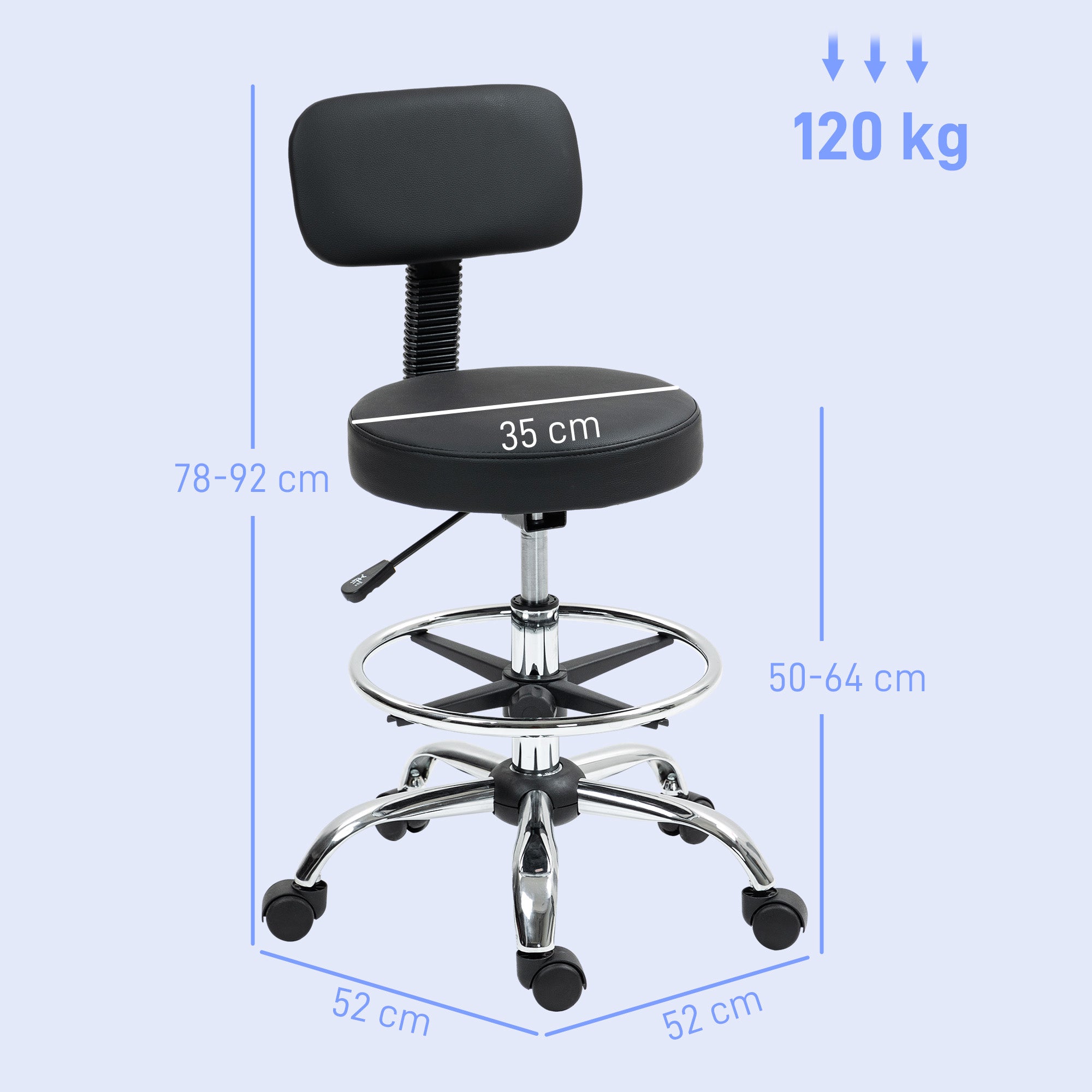 Office Chair Ergonomic Desk Chair with Adjustable Foot Ring, Armless, Height Adjustable Swivel Chair in Black PU Leather