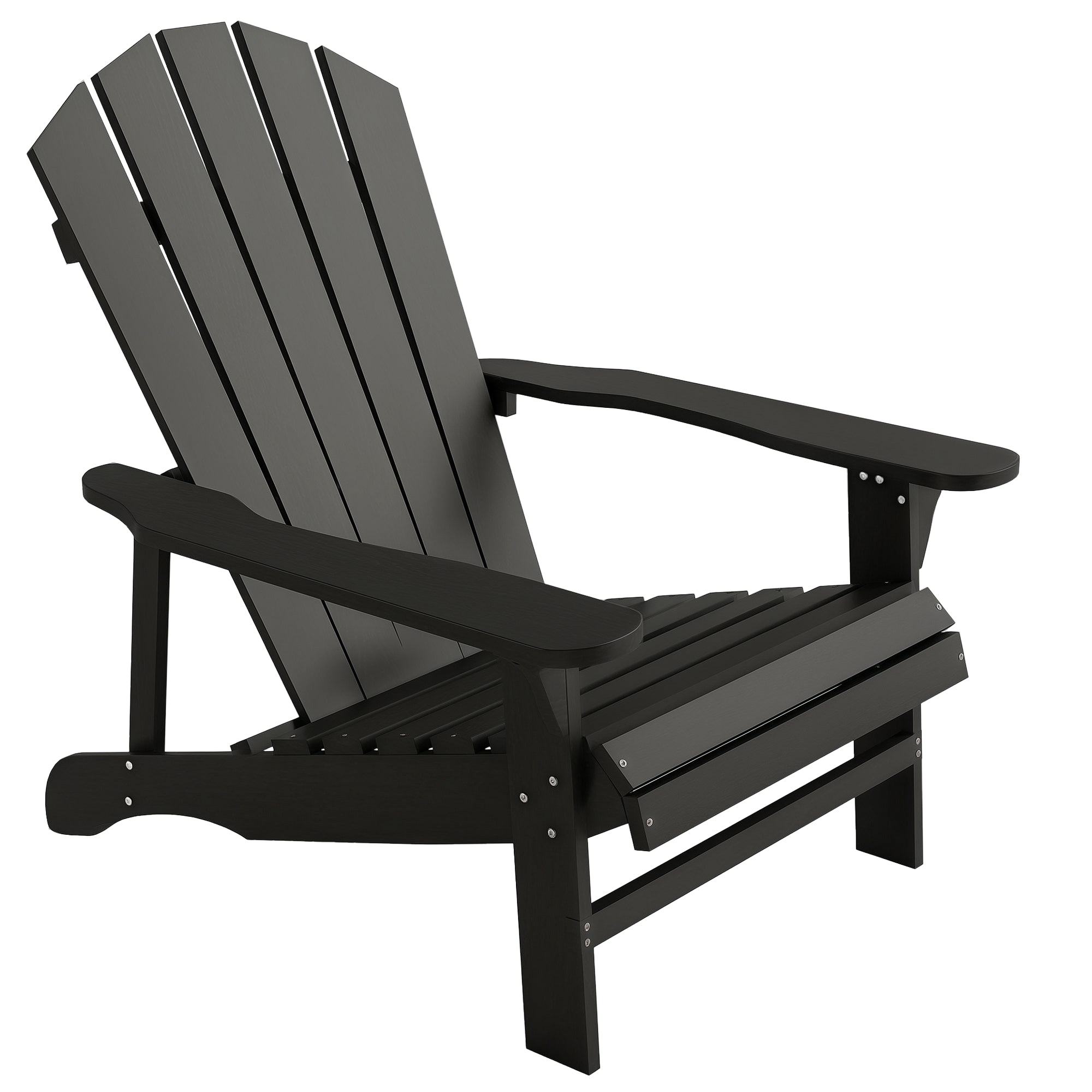 Weather-Resistant Wooden Adirondack Chair for Outdoors — High Back Garden Chair with Wide Armrests, Black, 31 x 35 x 35 in