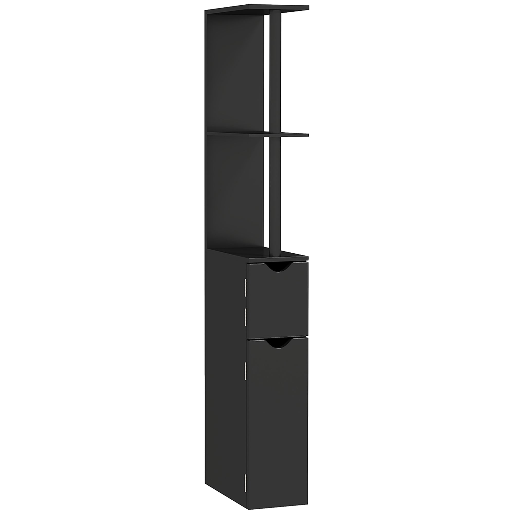 Bathroom Column with 2 Shelves and 2 Cabinets, Tall Bathroom Space Saver in MDF, 15.2x29.8x118cm, Black