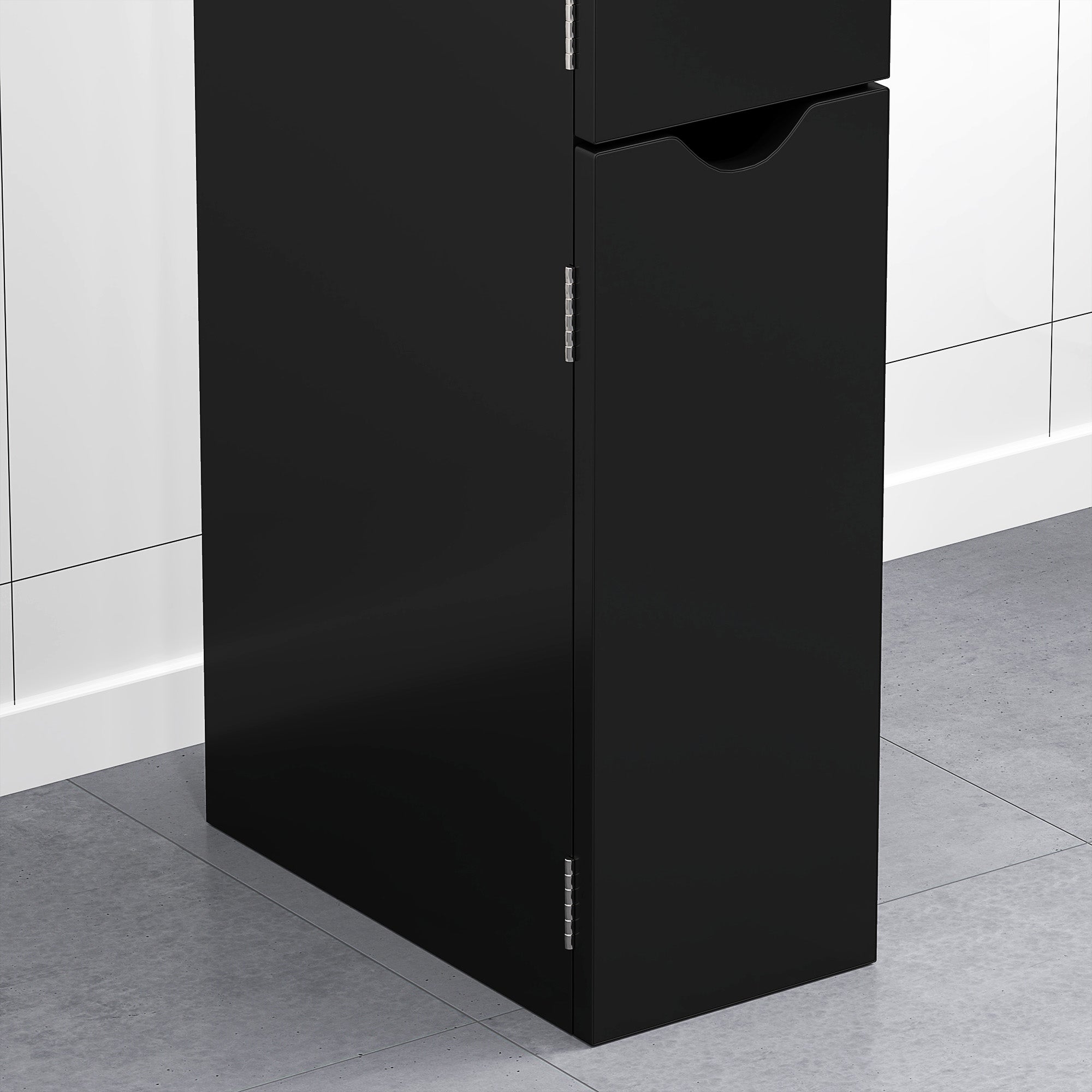 Bathroom Column with 2 Shelves and 2 Cabinets, Tall Bathroom Space Saver in MDF, 15.2x29.8x118cm, Black