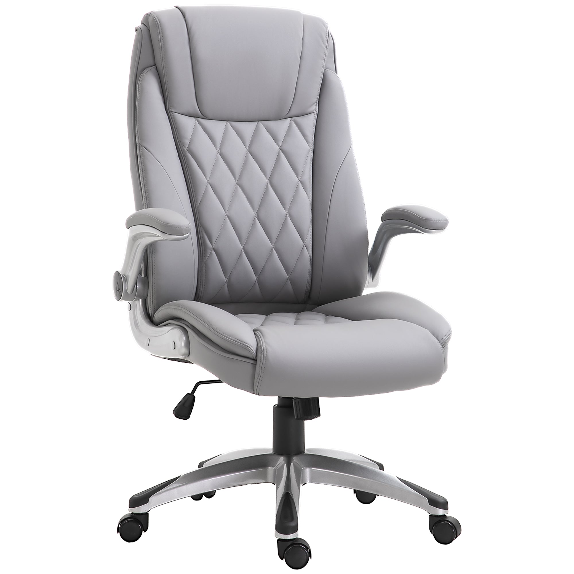 Ergonomic Office Chair with Padding, Adjustable Height, and 5 Swivel Wheels, in PU Leather and Foam, 70x71x113-121 cm, Gray
