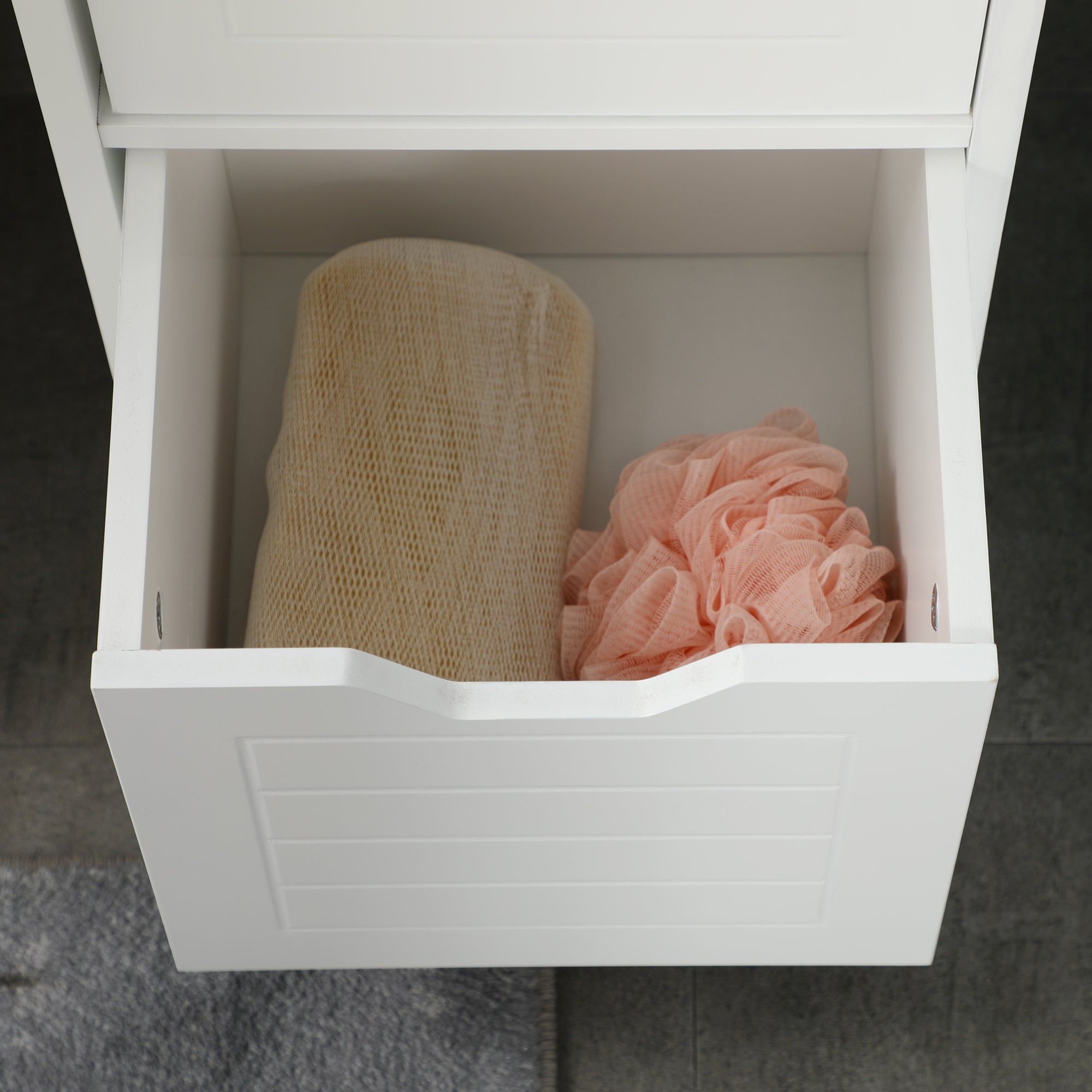 Tall Multipurpose Bathroom Cabinet Column Furniture with 3 Open Shelves and 2 Storage Drawers Anti-tilt Design 30x30x144 cm White