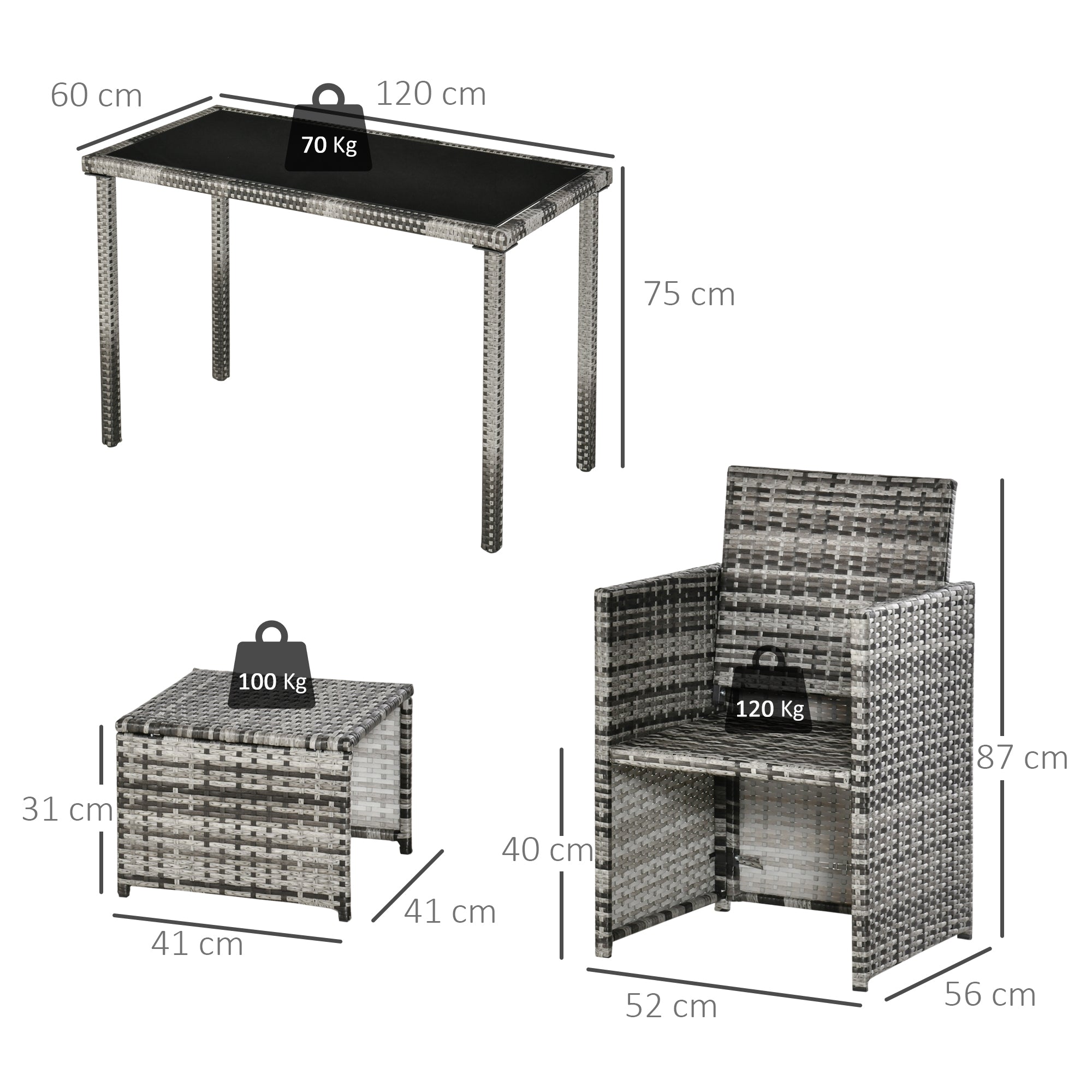 Poly Rattan Seating Group Dining Set Garden Set Set 5 pcs. with Cushions, Grey