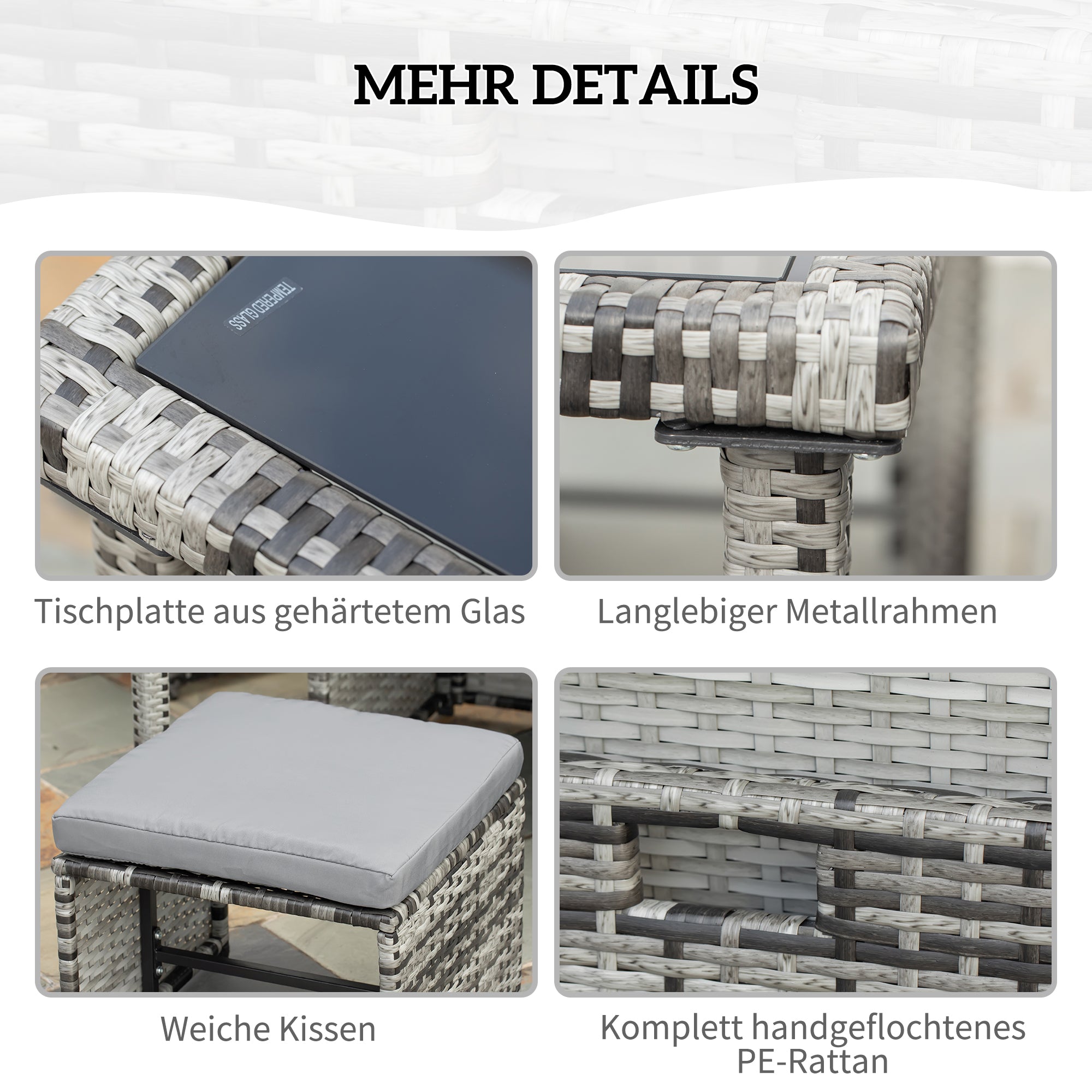 Poly Rattan Seating Group Dining Set Garden Set Set 5 pcs. with Cushions, Grey