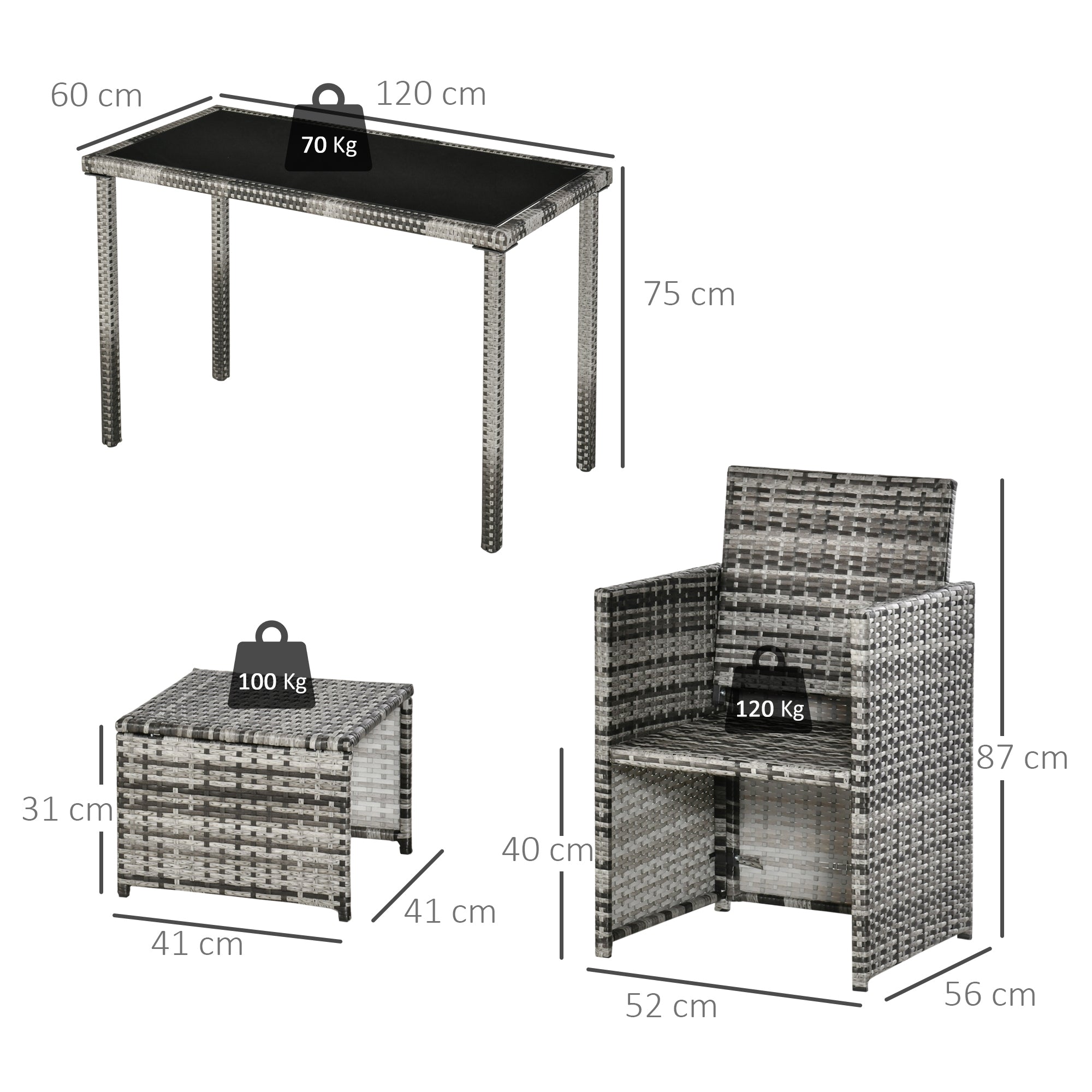 Poly Rattan Seating Group Dining Set Garden Set Set 5 pcs. with Cushions, Grey