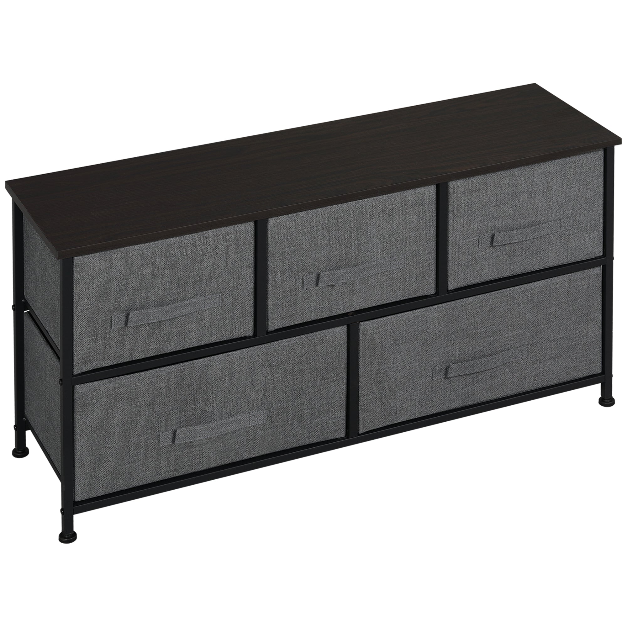 Chest of Drawers Storage Unit 100 x 30 x 54 cm 5 Non-Woven Drawers Dark Gray Steel Structure Black Wood Grain Appearance