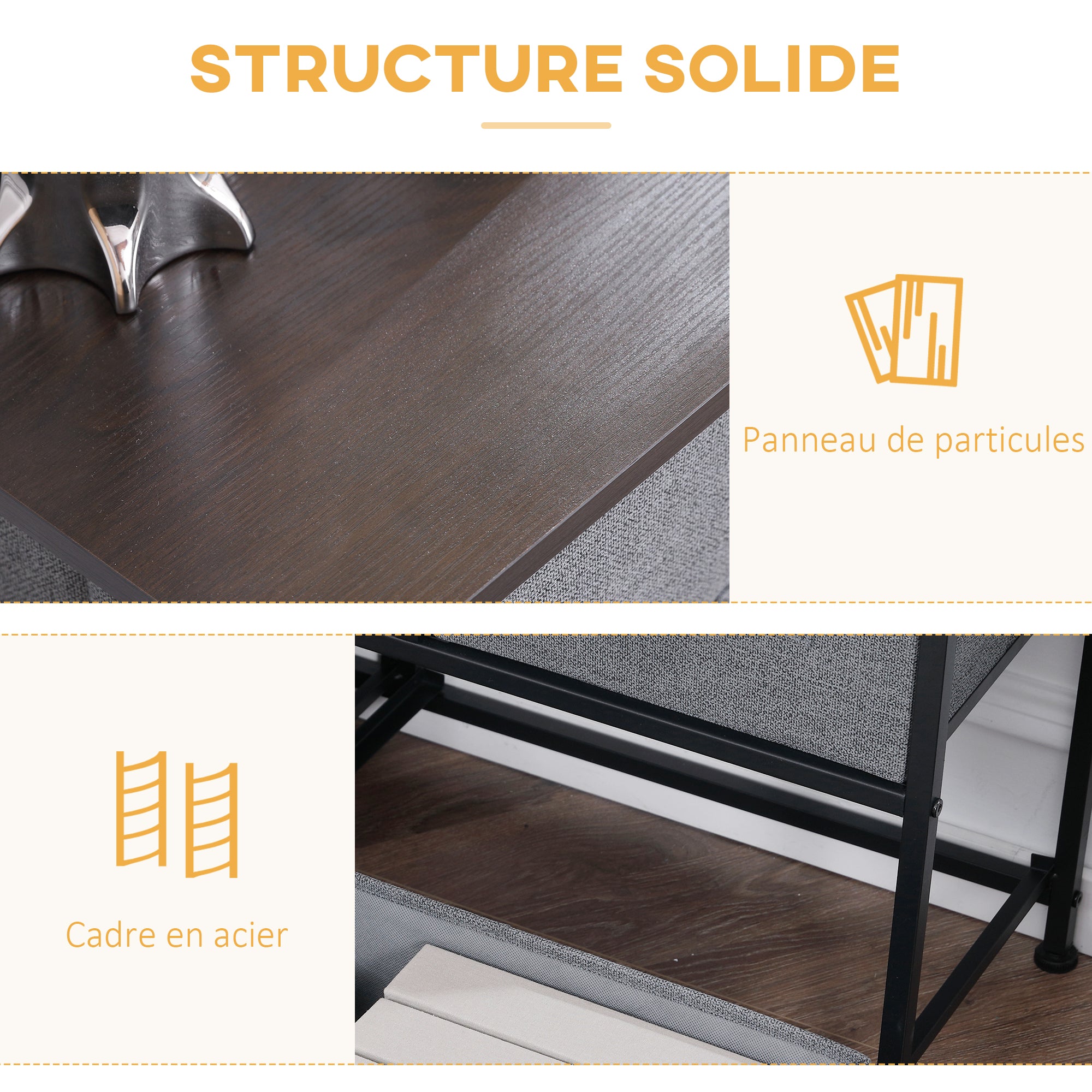 Chest of Drawers Storage Unit 100 x 30 x 54 cm 5 Non-Woven Drawers Dark Gray Steel Structure Black Wood Grain Appearance