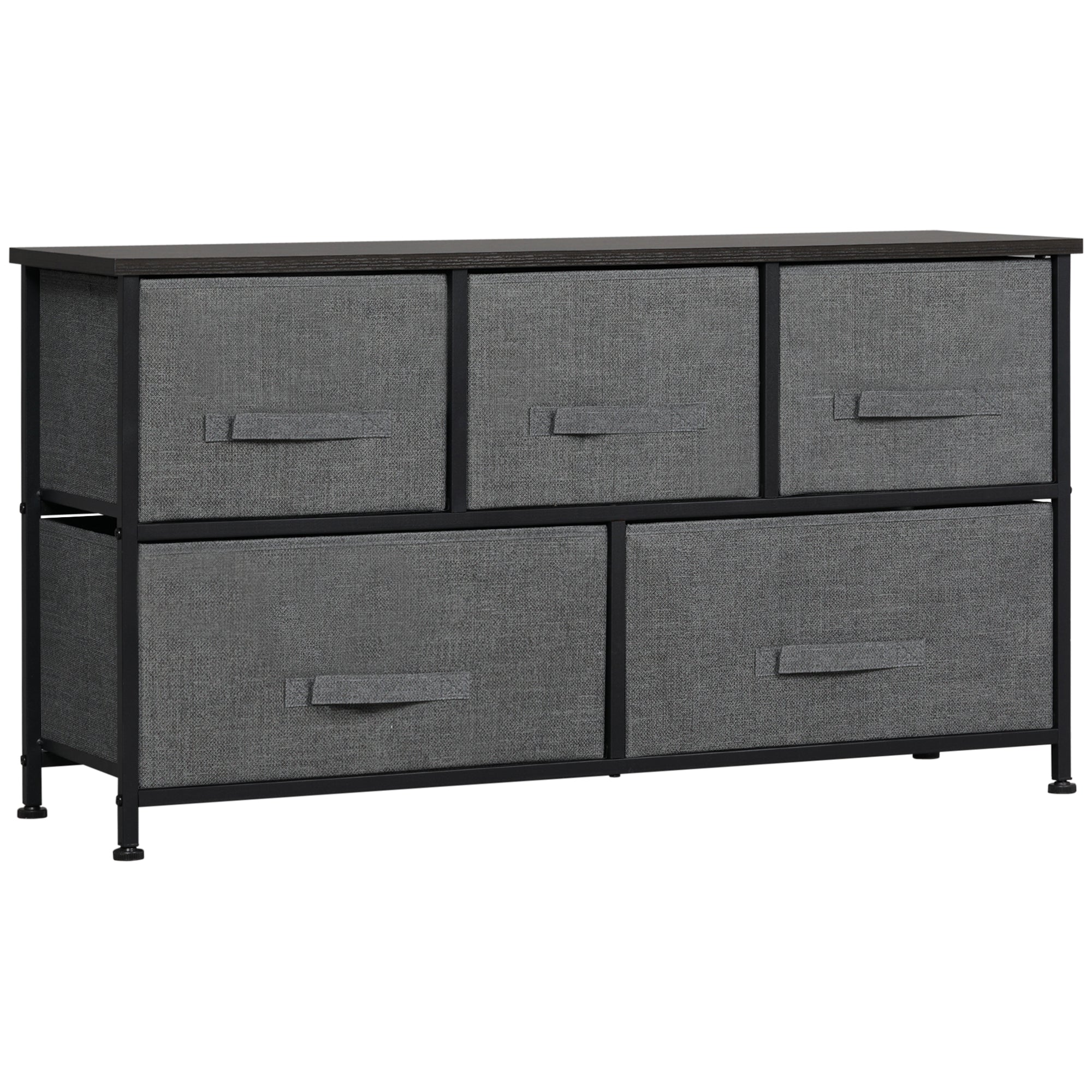 Chest of Drawers Storage Unit 100 x 30 x 54 cm 5 Non-Woven Drawers Dark Gray Steel Structure Black Wood Grain Appearance