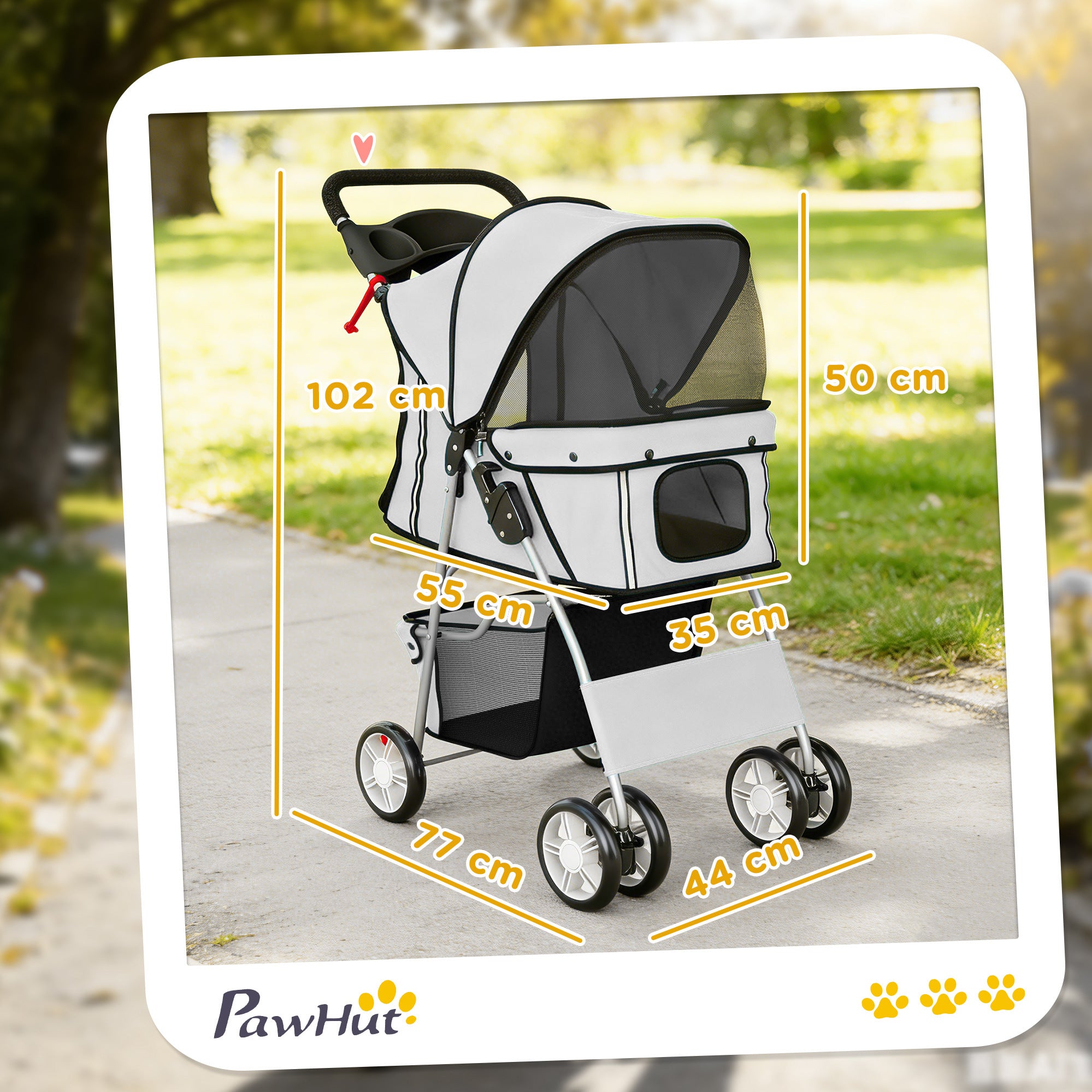Foldable Pet Stroller with Cup Holders & Storage Basket, 600D Oxford Fabric, Steel Frame, 29.5 x 17.7 x 38.2 in – Gray