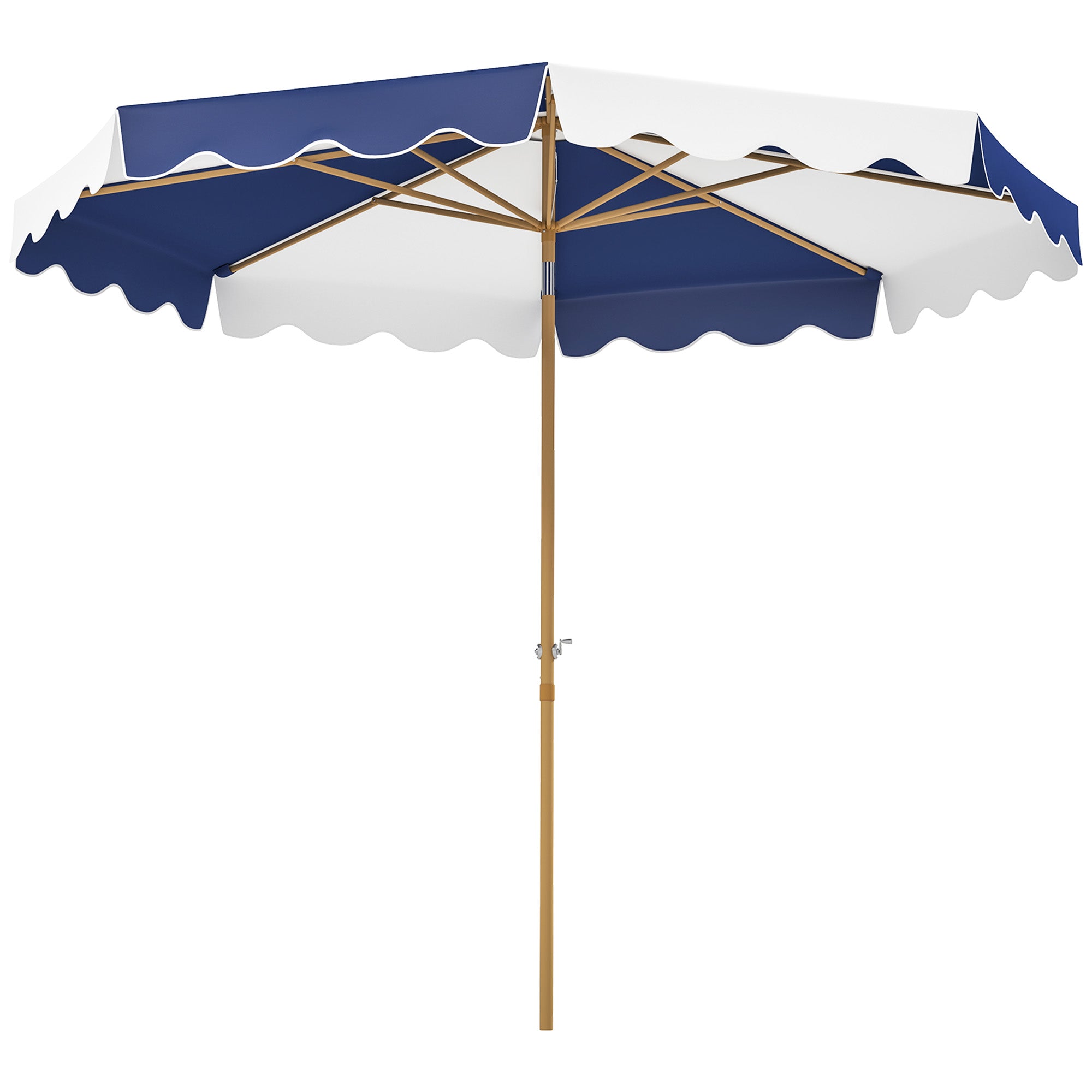 Garden Patio Umbrella Ø267 cm Outdoor Terrace Umbrella with Tilt Angle and Crank UV 50+ Protection Sunshade for Patio Terrace Blue and White