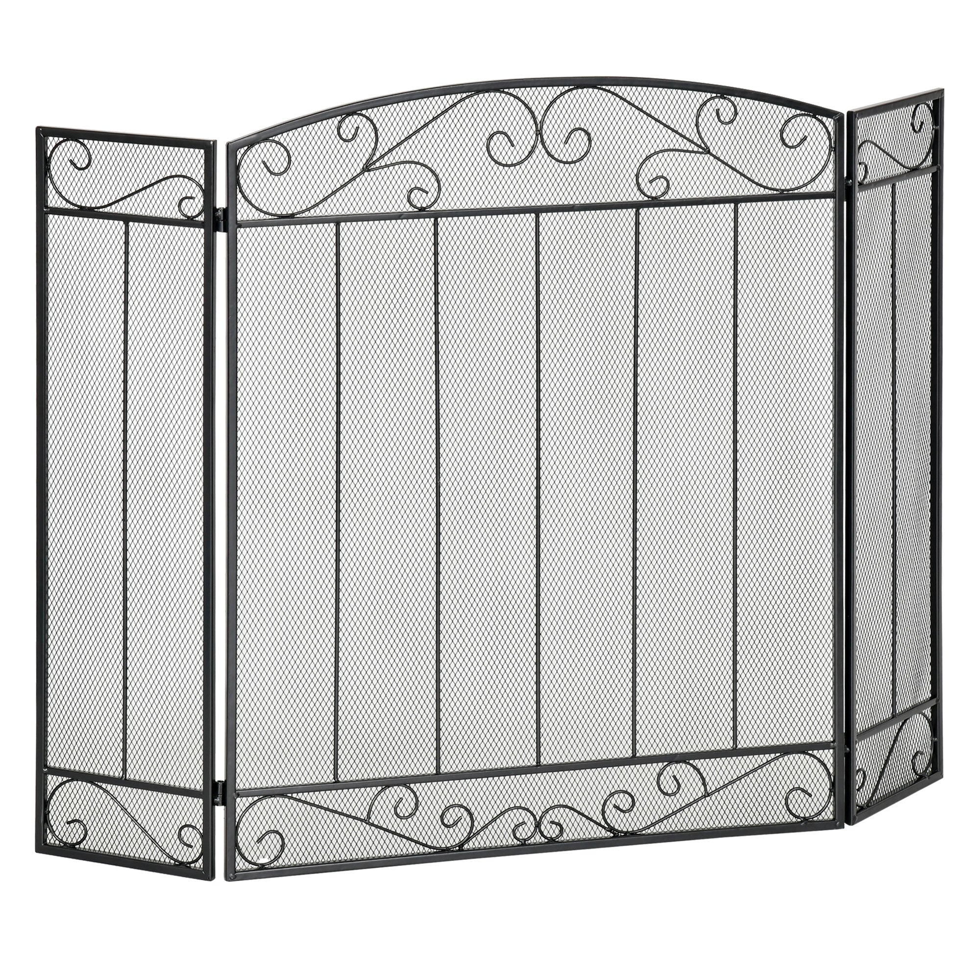 Spark Guard, 3-piece Foldable Fireplace Guard, Fireplace Spark Guard, Fire Screen, Fireplace Spark Protection, Stove Guard, Steel, 105 x 80.5 cm, Black