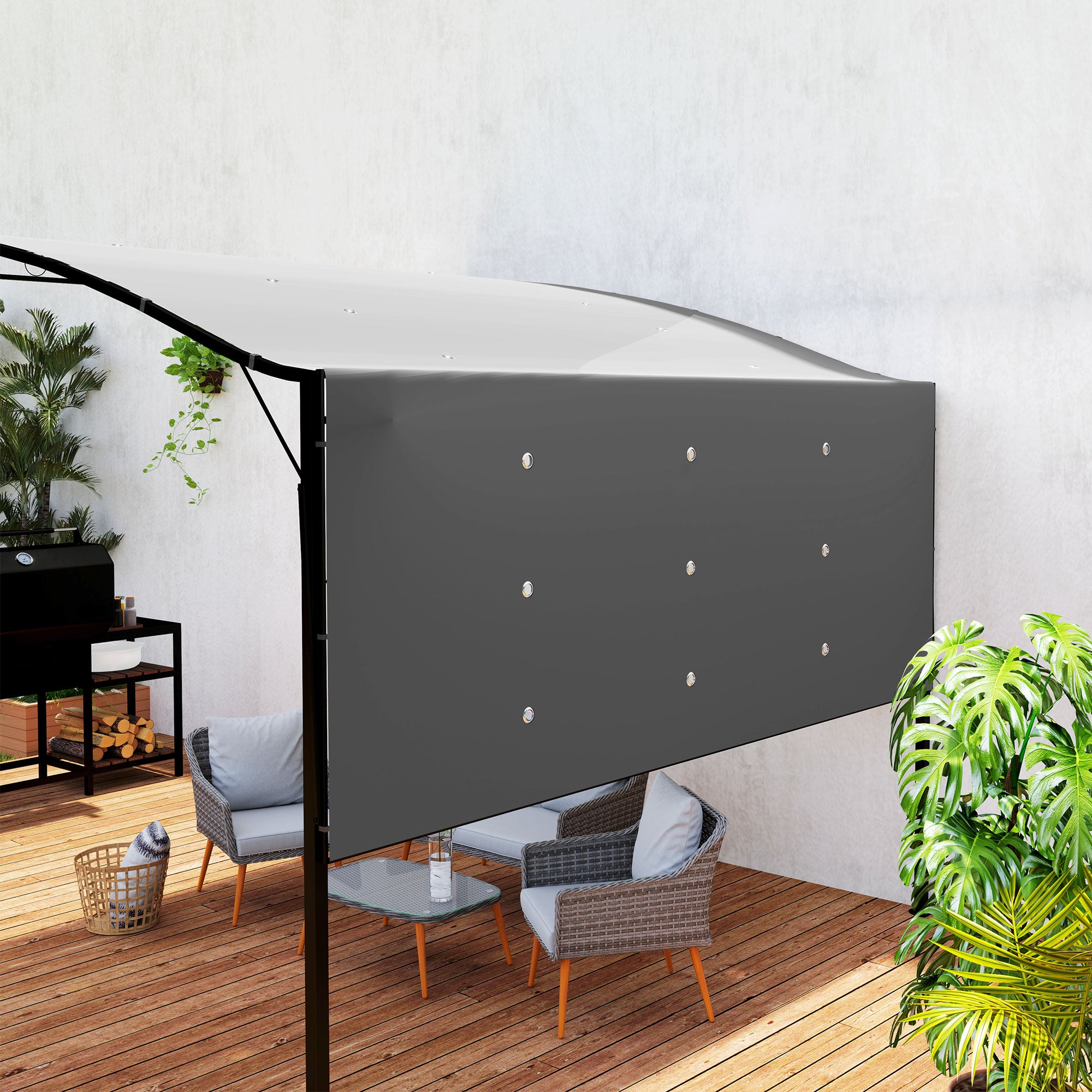 10' x 8' (3 x 2.5 m) Adjustable-Roof Garden Pergola — Steel Frame, Dark Gray Polyester Canopy