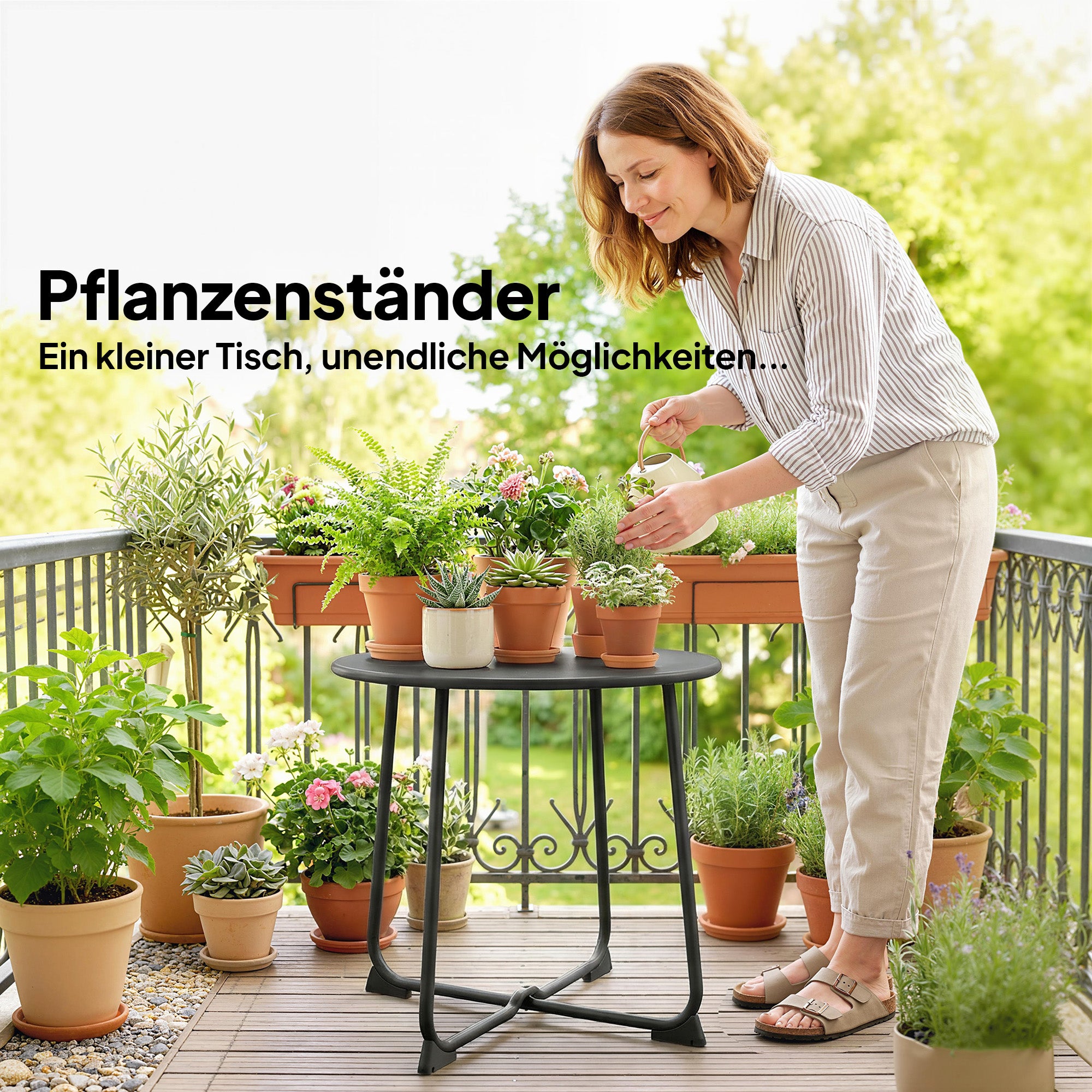 19.7 in Round Garden Side Table, Metal Outdoor Table with X-Base and Non-Slip Feet, Black