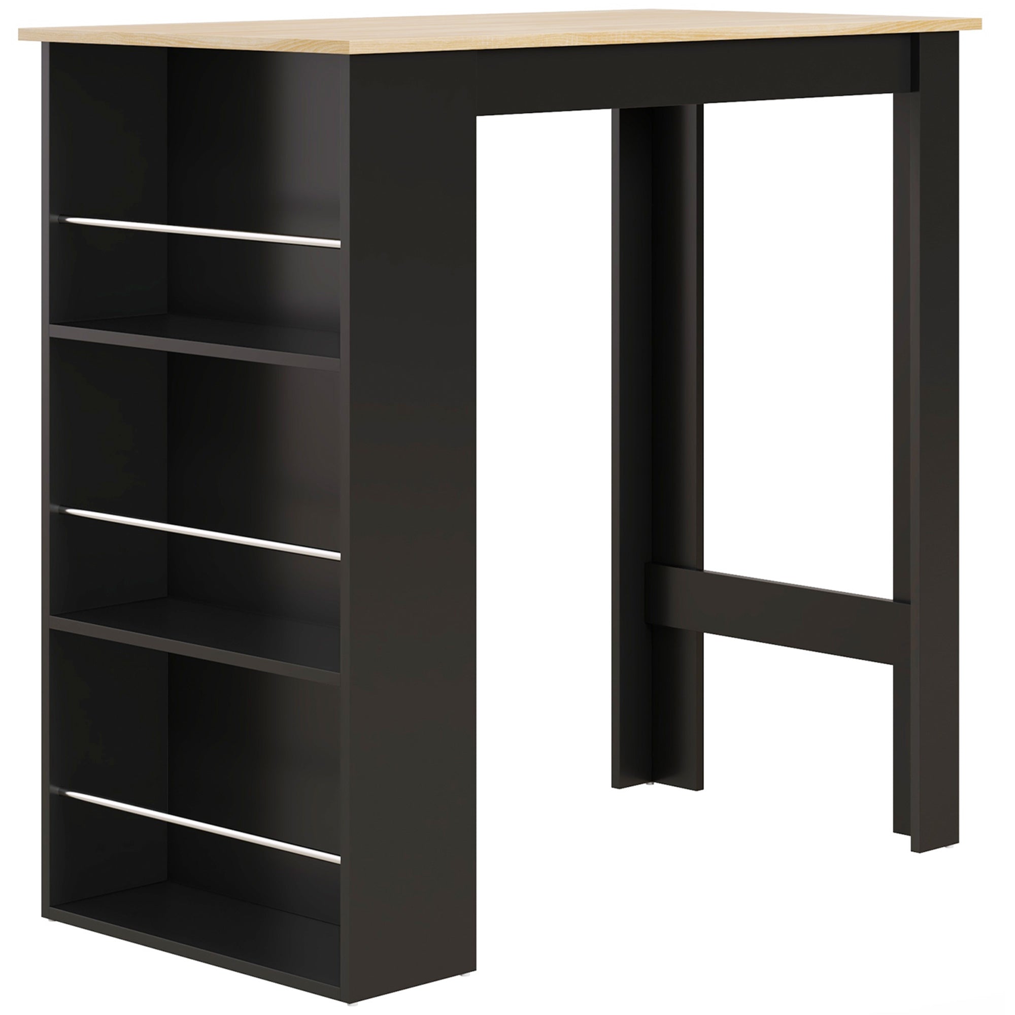 High Bar Table Kitchen Counter - dim. 112L x 57W x 106H cm - 3 shelves - black