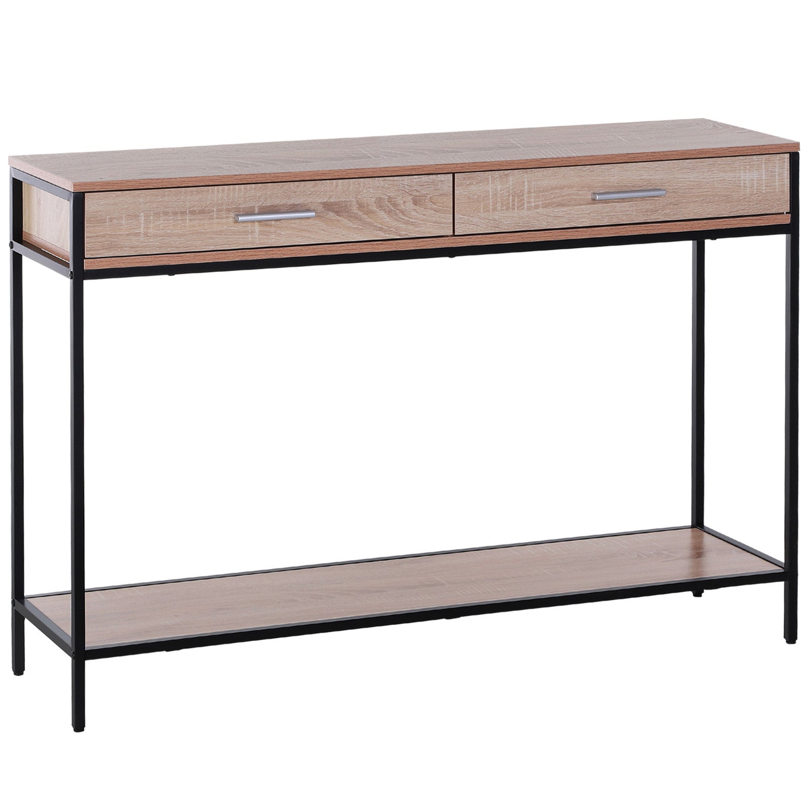 Industrial Style Hallway Console Table with Drawers and Steel Structure for Entryway Hallway 120x30x81.5 cm Oak