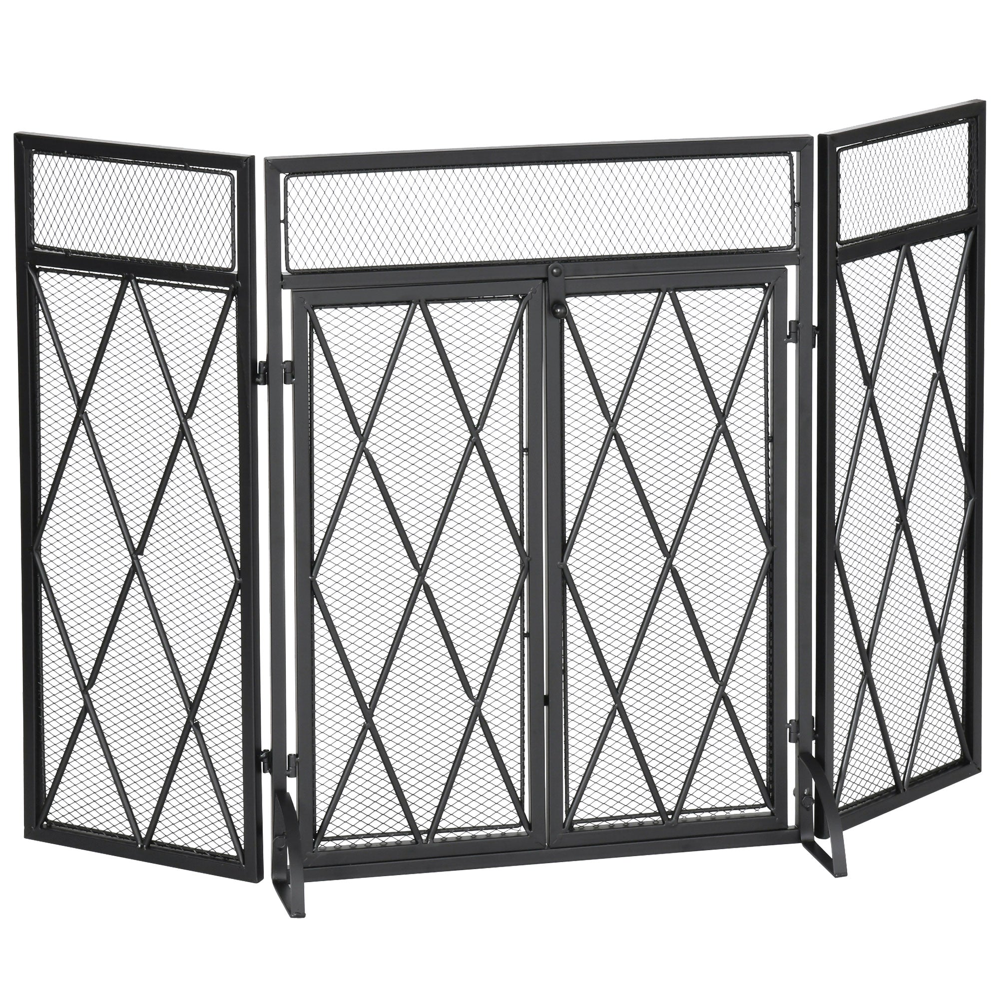 Spark Protection Screen 3pcs. Wrought Iron Fireplace Screen Fireplace Spark Protection Metal Black 120 x 79 cm