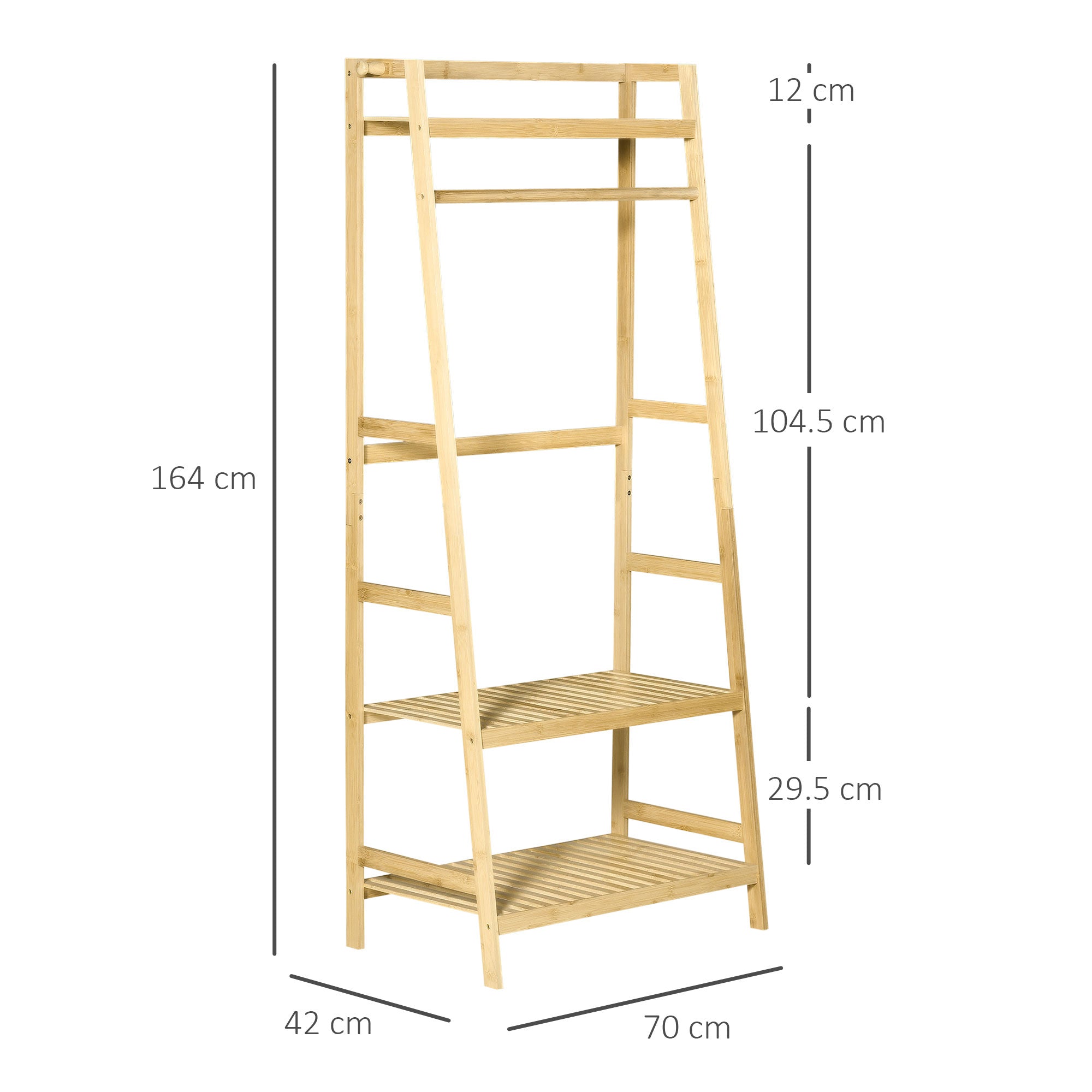 Bamboo Coat Rack with Shelves for Entryway and Bedroom, 70x42x164cm