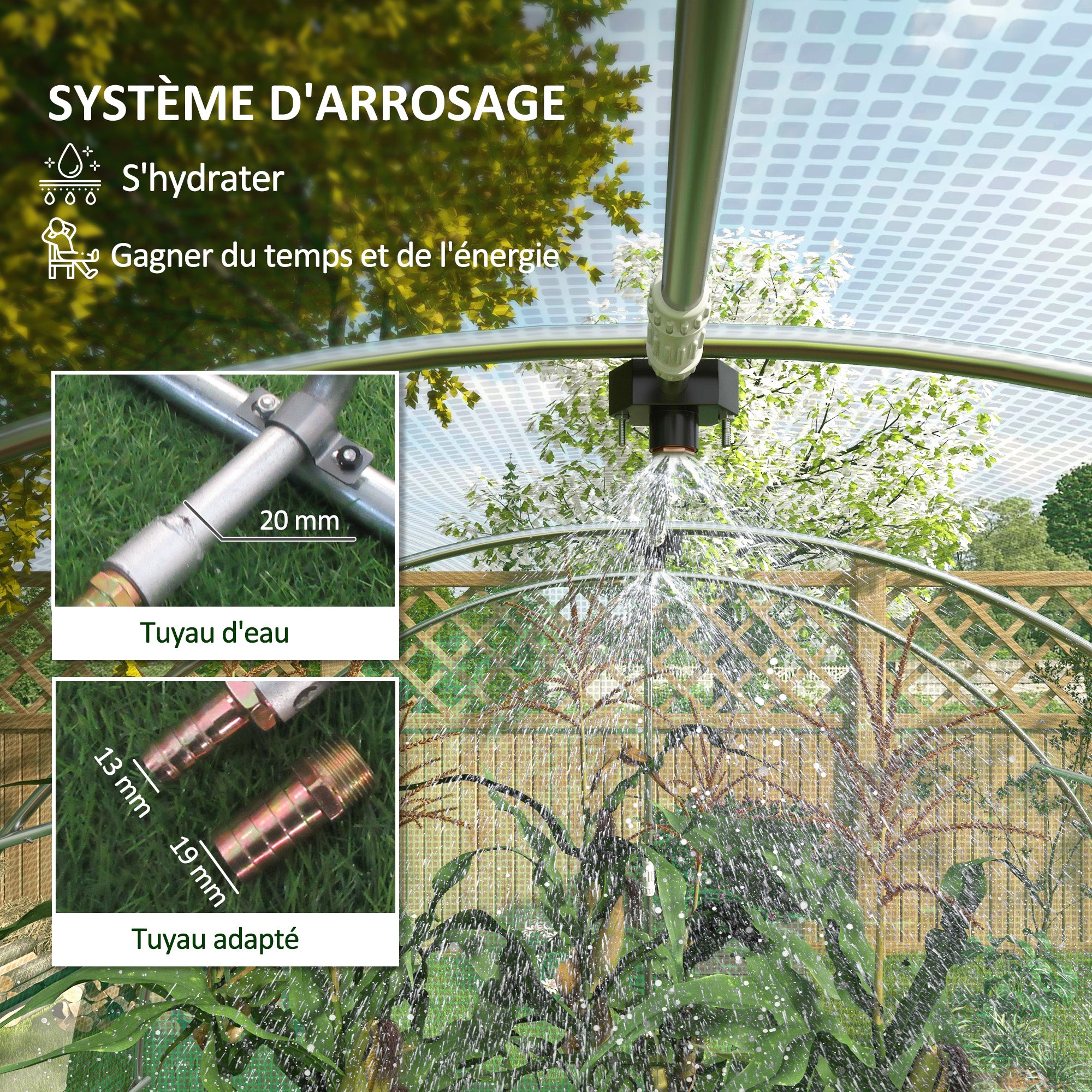 Garden Tunnel Greenhouse 12 sqm Tomato Greenhouse with Integrated Watering System 3L x 2W x 2H m Reinforced Steel + High Density PE 140 g/m² 8 Windows Roll-up Door Green