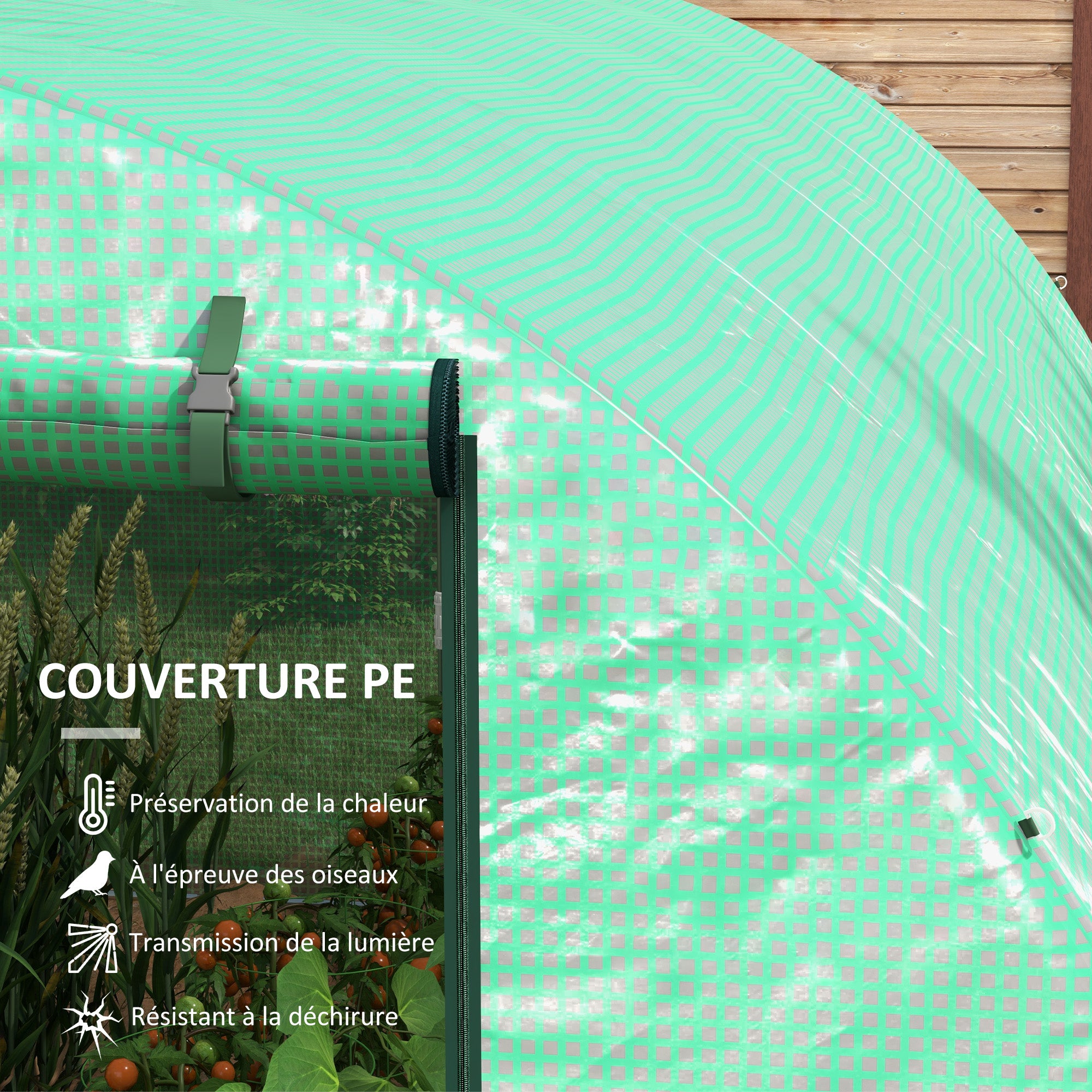 Garden Tunnel Greenhouse 12 sqm Tomato Greenhouse with Integrated Watering System 3L x 2W x 2H m Reinforced Steel + High Density PE 140 g/m² 8 Windows Roll-up Door Green