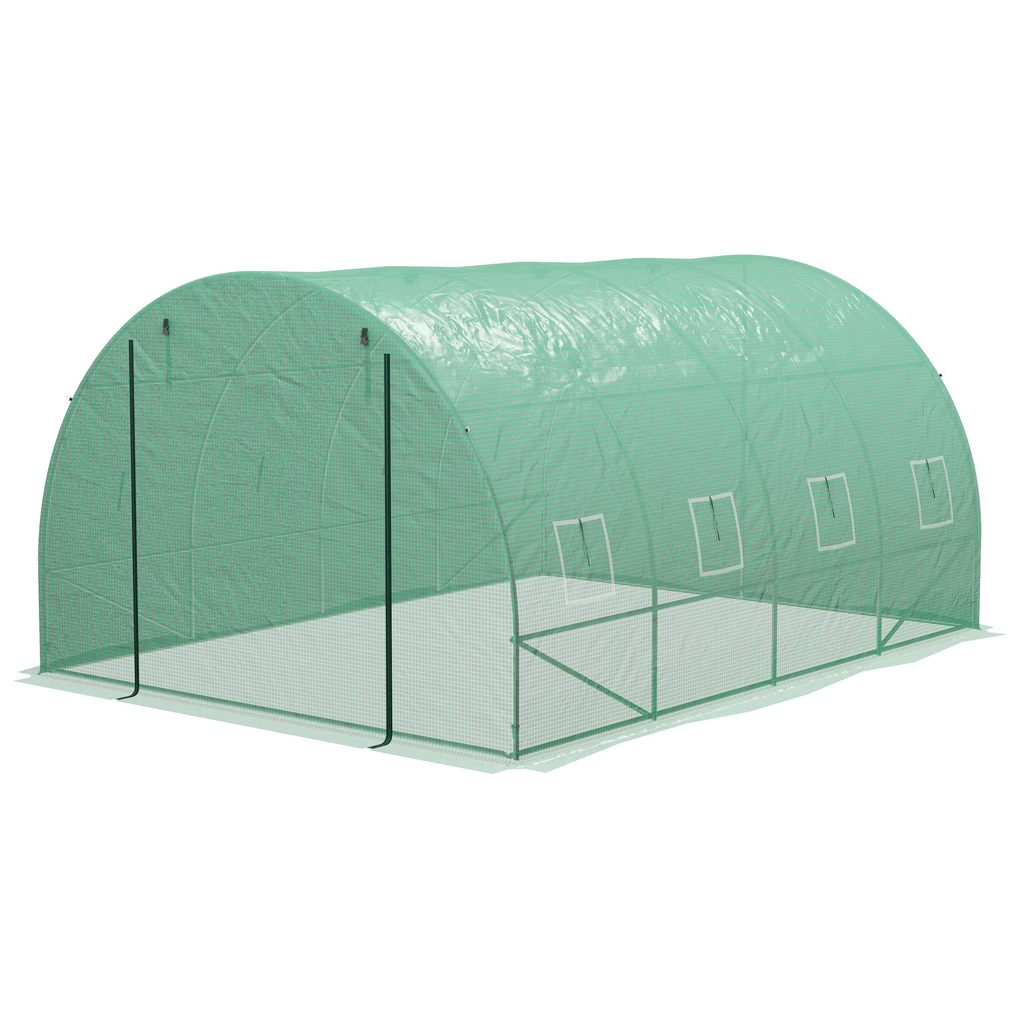 Garden Tunnel Greenhouse 12 sqm Tomato Greenhouse with Integrated Watering System 3L x 2W x 2H m Reinforced Steel + High Density PE 140 g/m² 8 Windows Roll-up Door Green