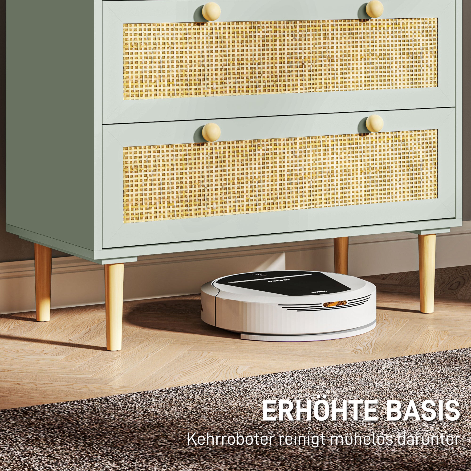 Chest of Drawers Sideboard with 3 Drawers Worktop Shelf Cabinet Storage Cabinet in Boho Style Drawer Cabinet for Living Room Bedroom Hallway 80 x 40 x 87.5 cm Green