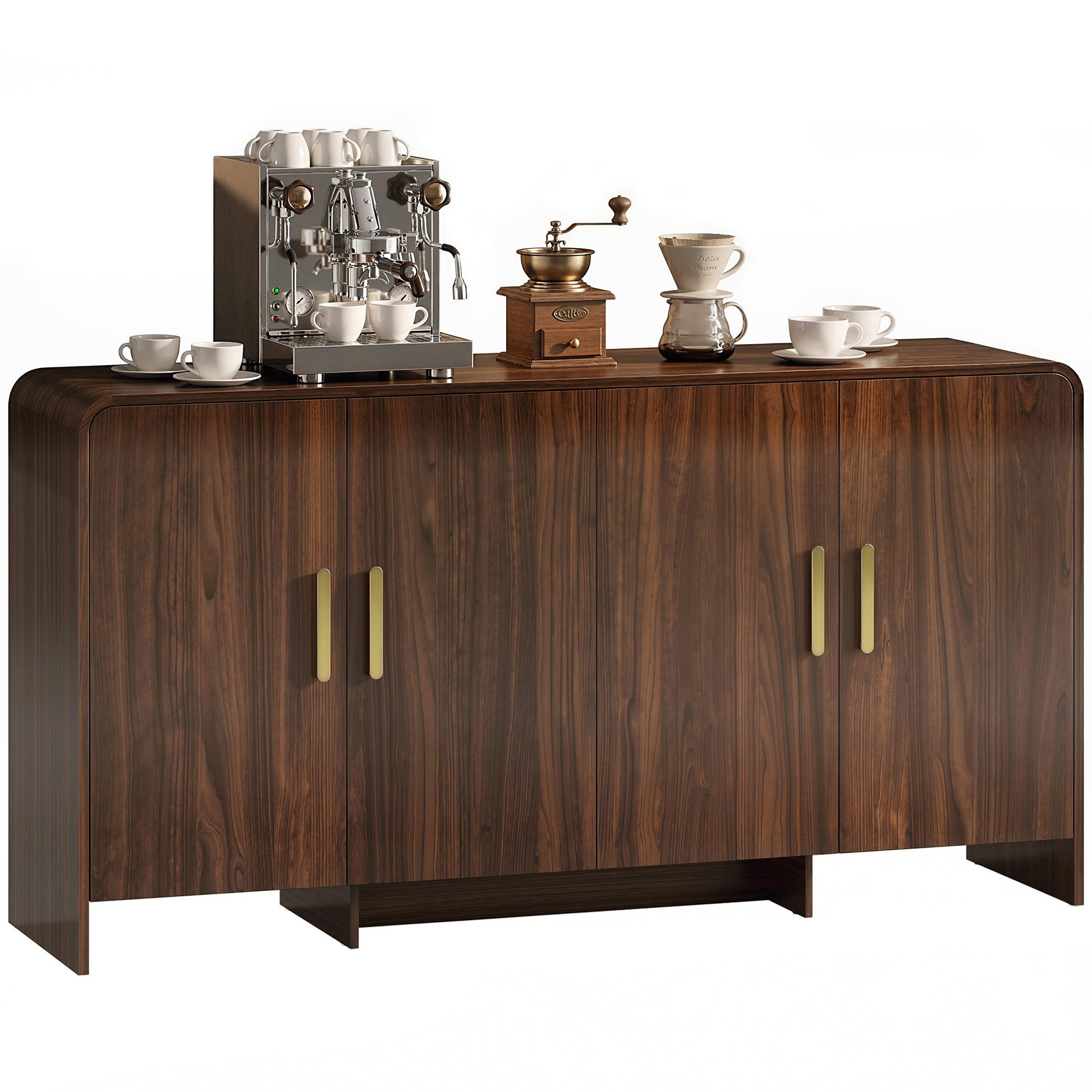 Modern Sideboard, 59.8 in Buffet Cabinet with 4 Storage Compartments, Soft-Close Doors, TV Stand for TVs up to 72 in, Walnut Brown