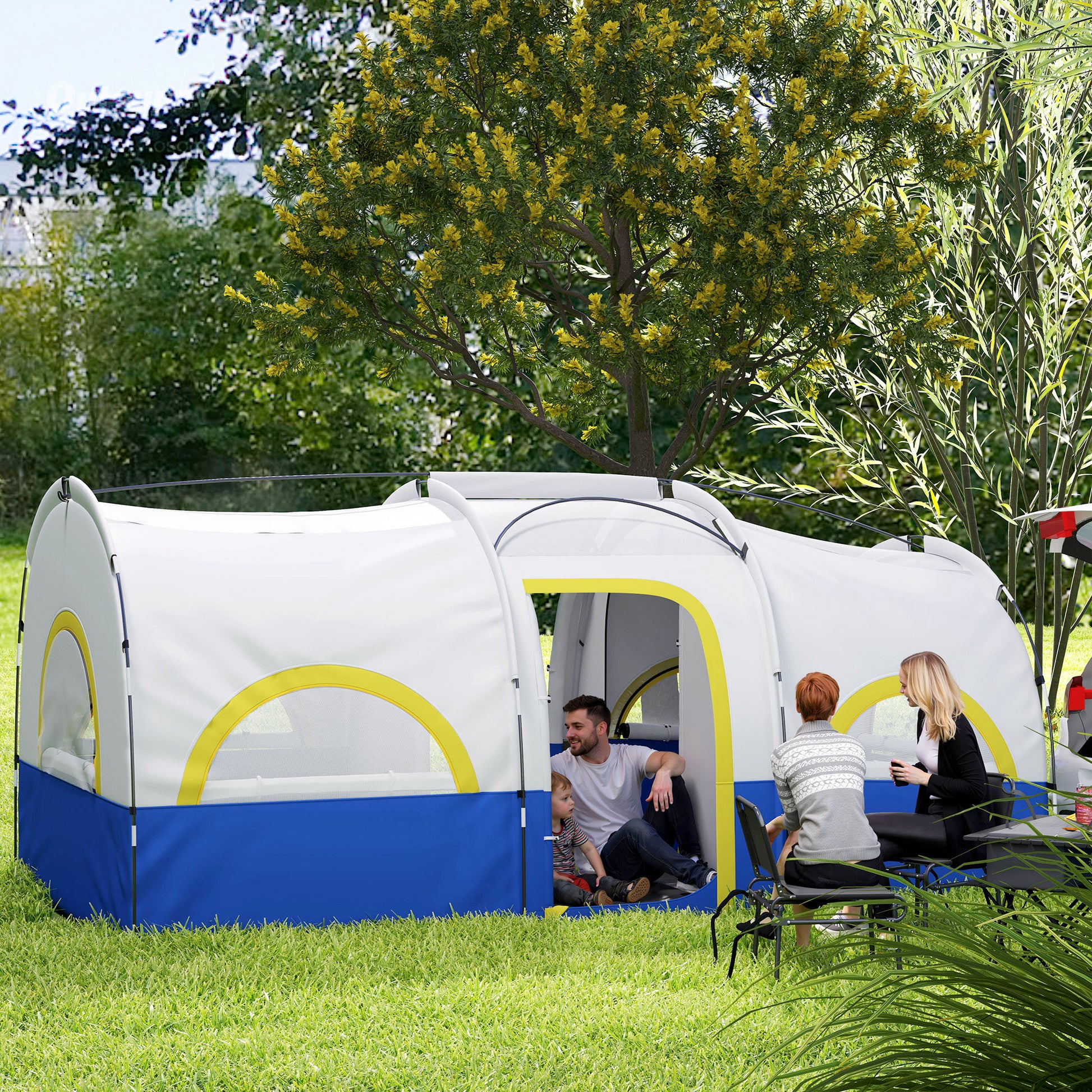 Tunnel Tent, Camping Tent for 6 People with 3 Rooms, UV Protection, Mesh Windows, Windproof Family Tent with Carry Bag, 3000mm Water Resistant Group Tent for Garden, Camping, Blue