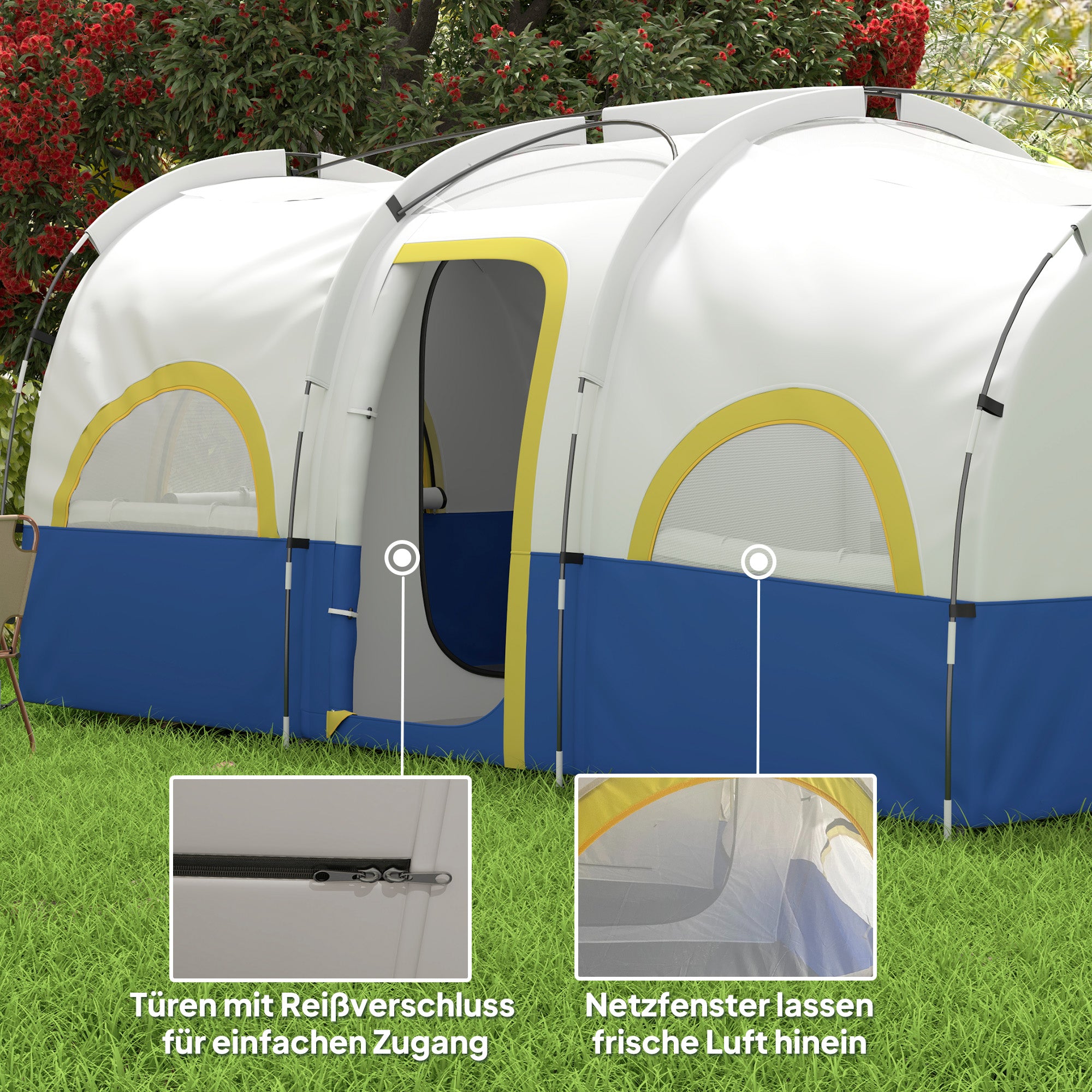 Tunnel Tent, Camping Tent for 6 People with 3 Rooms, UV Protection, Mesh Windows, Windproof Family Tent with Carry Bag, 3000mm Water Resistant Group Tent for Garden, Camping, Blue