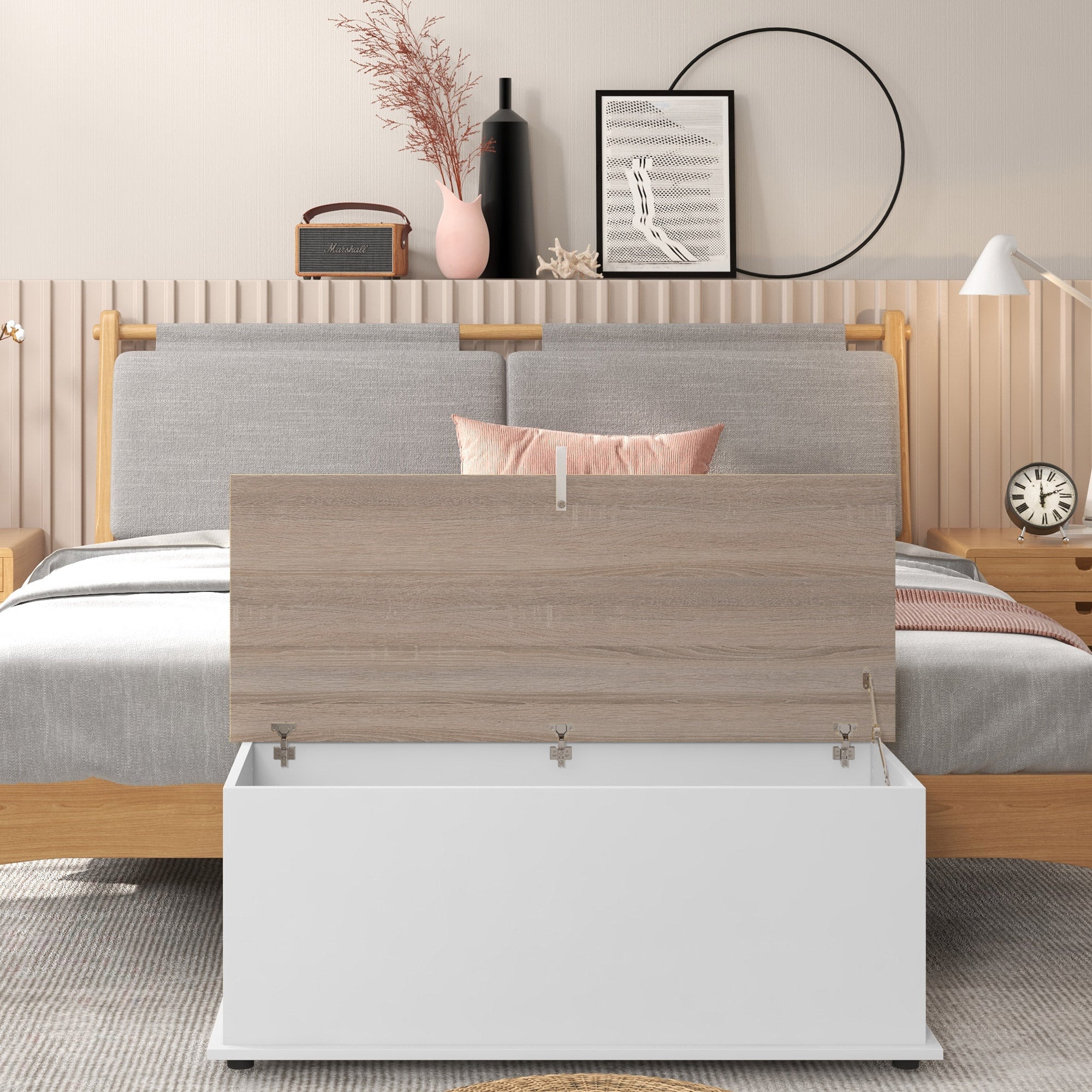 Wooden Storage Chest Storage Trunk with Lid Max Load 120 kg for Bedroom Living Room 100x40x40 cm Natural and White